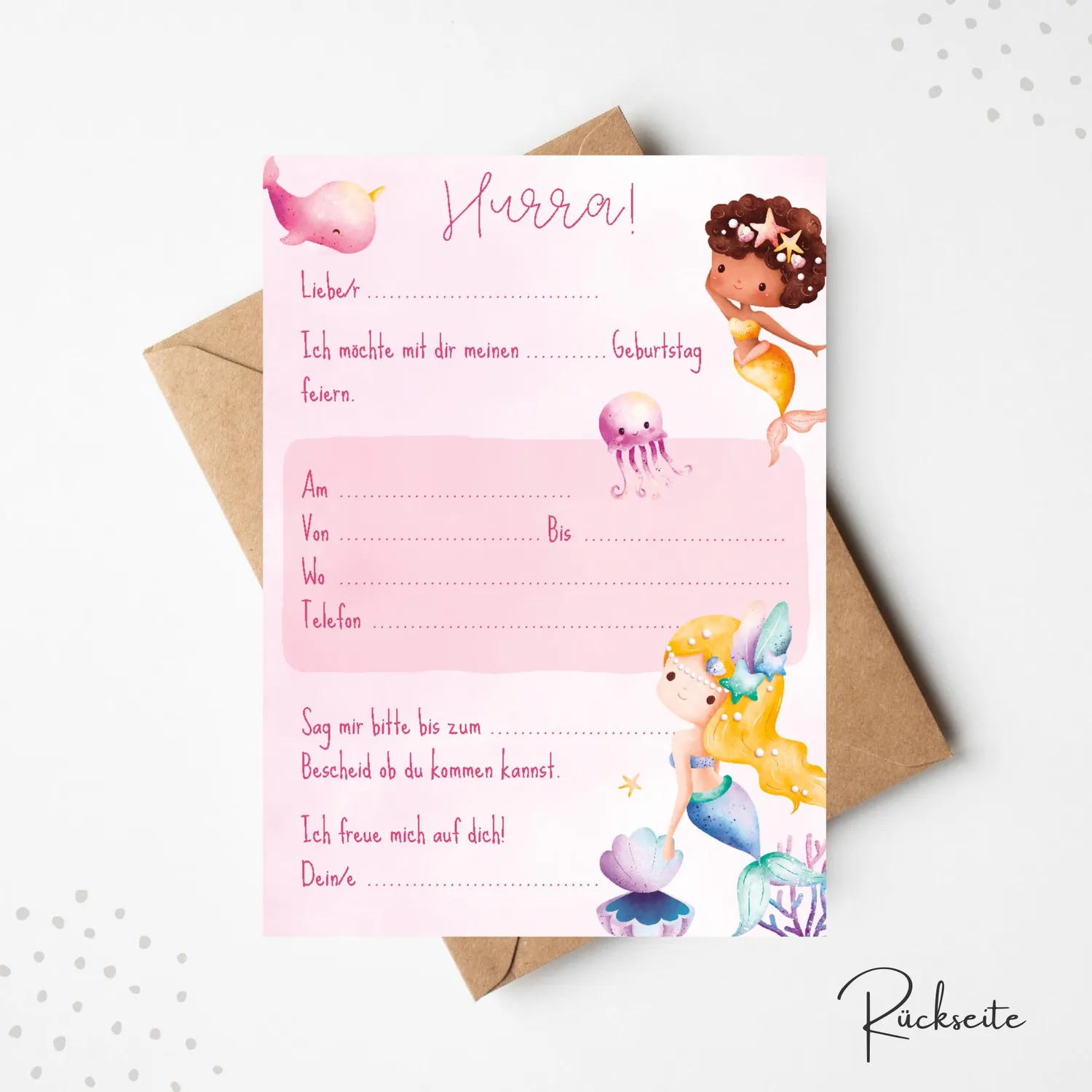 MeinBaby123 Kindergeburtstag Einladungskarten Meerjungfrau 10er Set