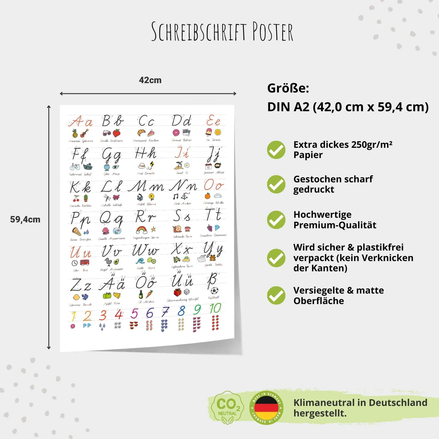 MeinBaby123 Lernposter Grundschrift A2 schwarz-weiß ABC