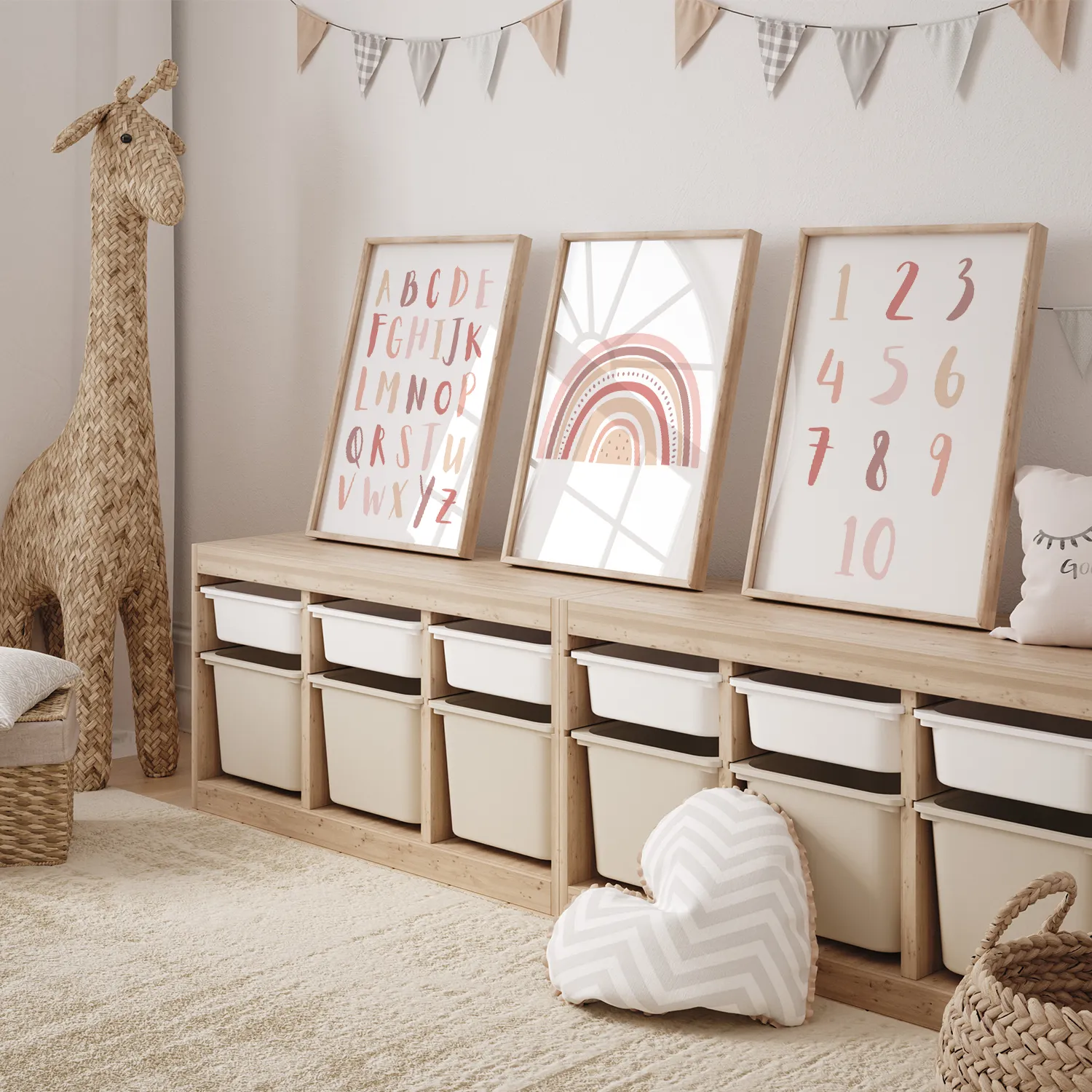 MeinBaby123 ABC Zahlen Lernposter 3er Set A4 Rosa