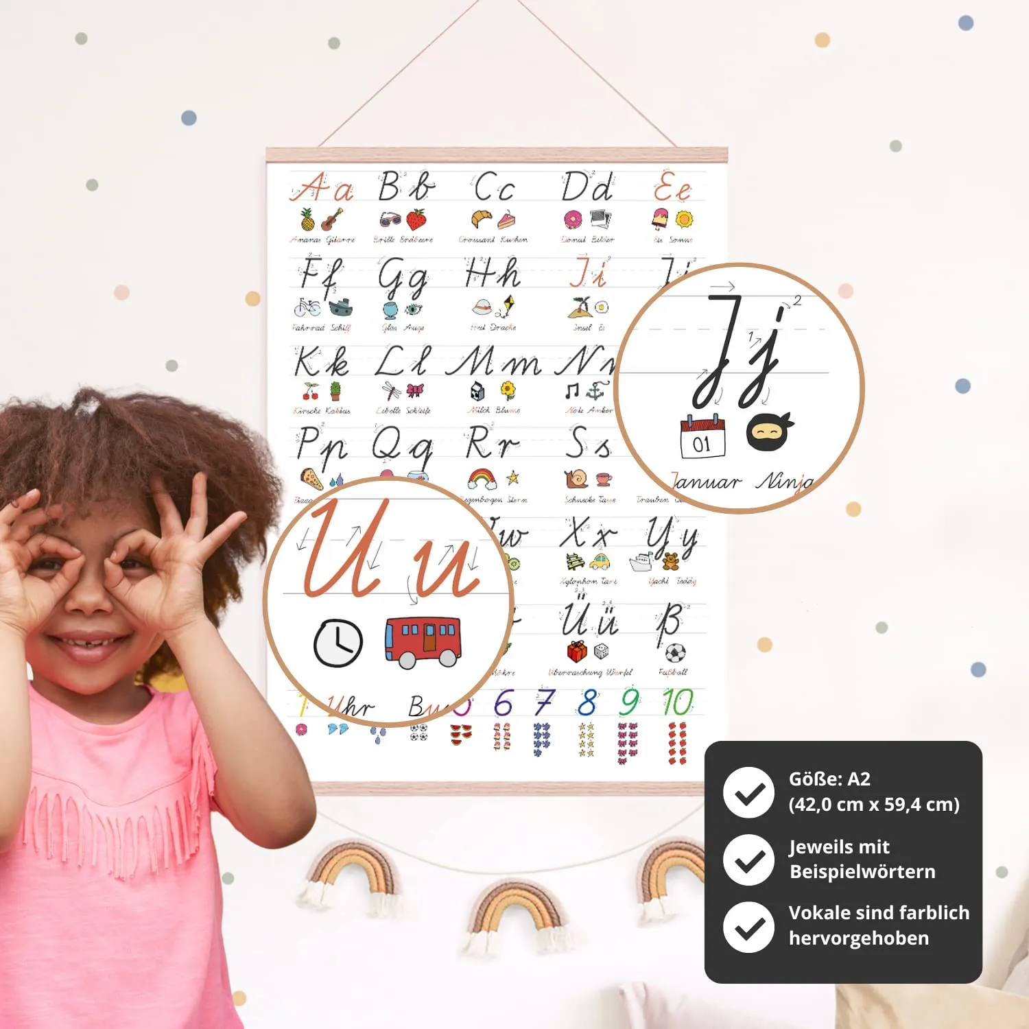 MeinBaby123 Lernposter Grundschrift A2 schwarz-weiß ABC