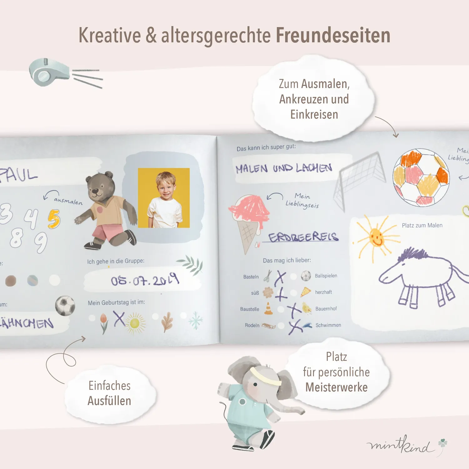MINTKIND Kindergarten Freundebuch Fußball Hardcover 25 Kicker