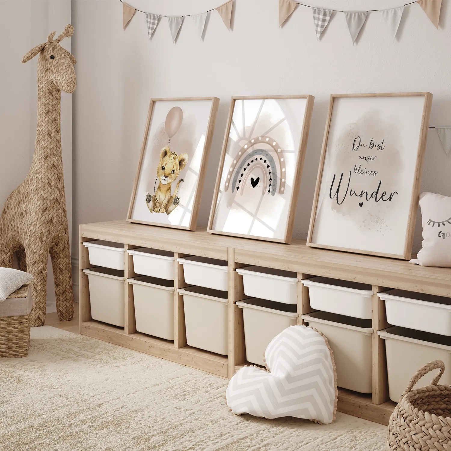 MeinBaby123 Poster 3er Set A4 Löwe Luftballon Beige