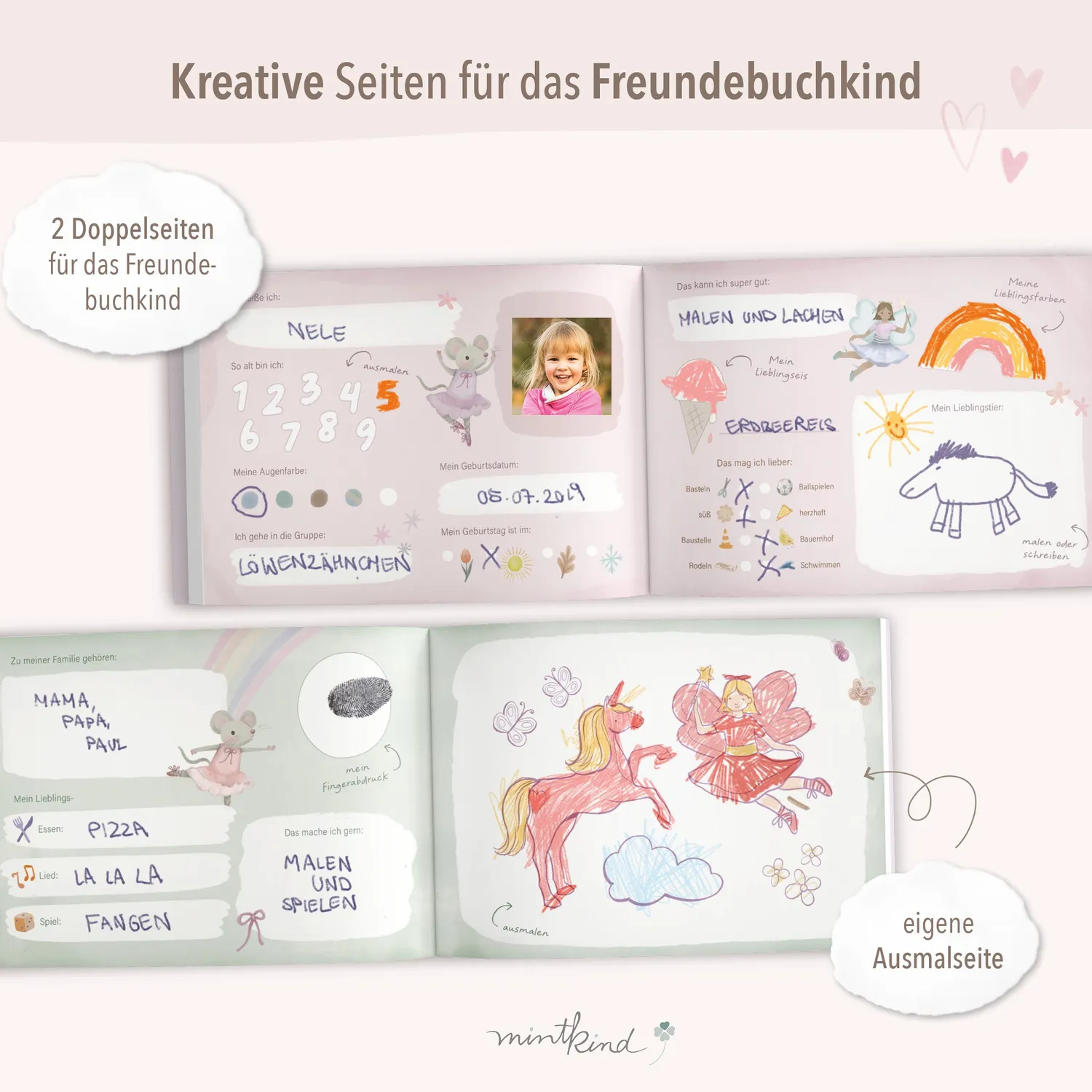 MINTKIND Kindergarten Ballerina Freundebuch 25 Seiten Rosa