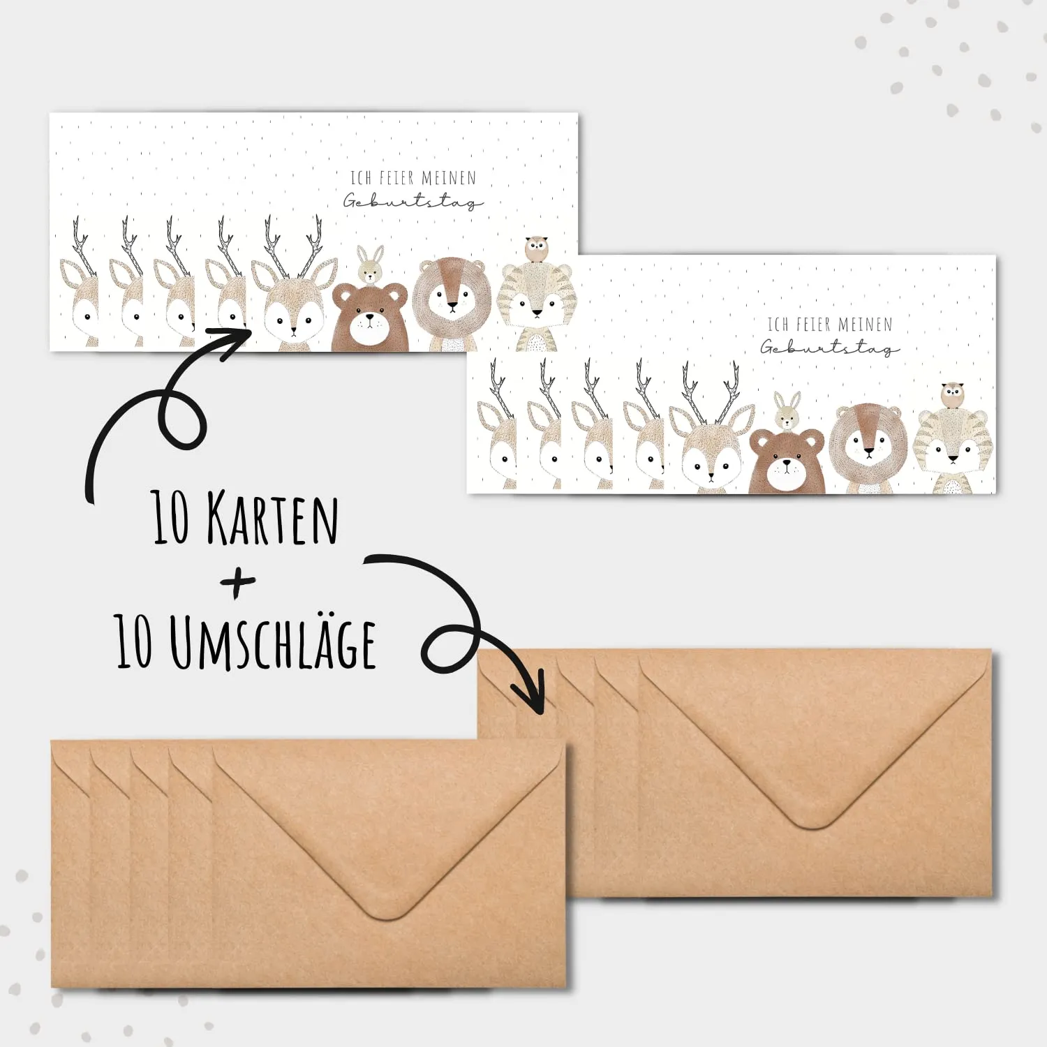 MeinBaby123 Süße Tiere Einladungskarten Kindergeburtstag 10er Set