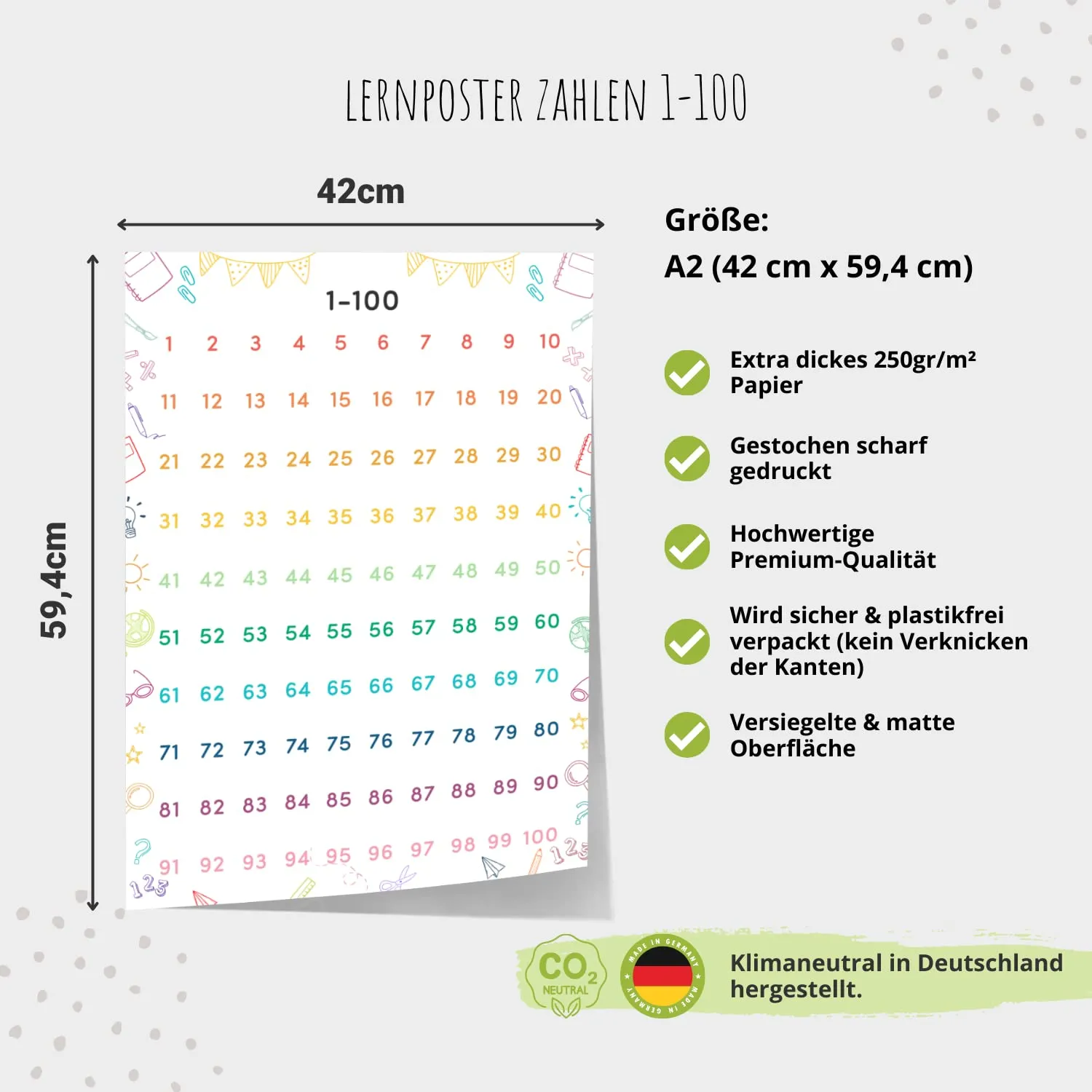 MeinBaby123 Zahlen 1-100 Lernposter A2 bunt