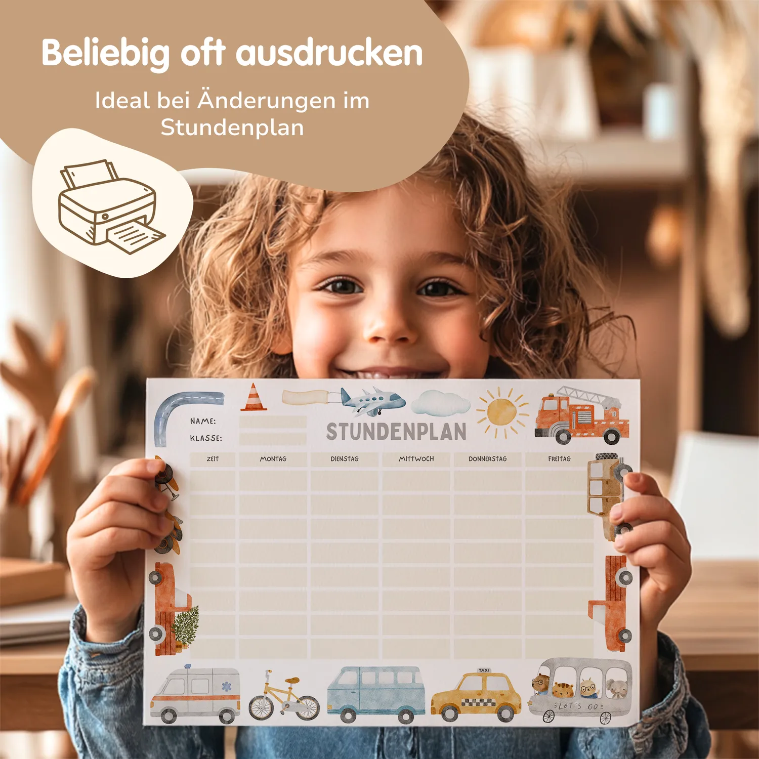 MeinBaby123 Stundenplan Autos PDF zum Ausdrucken A4