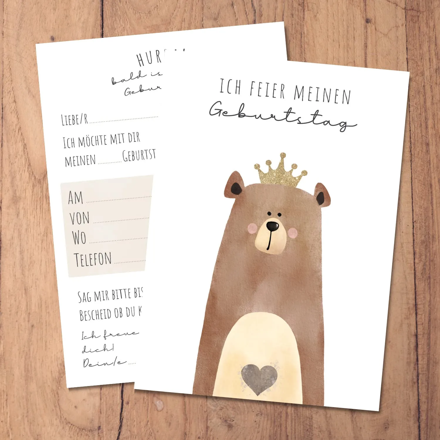 MeinBaby123 Einladungskarten Kindergeburtstag Bär 10er Set