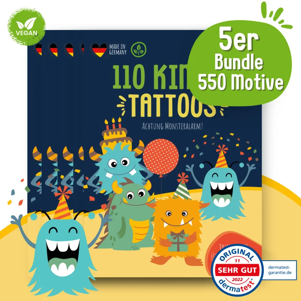 MeinBaby123 Monster Tattoos 5er Set 550 Stück vegan