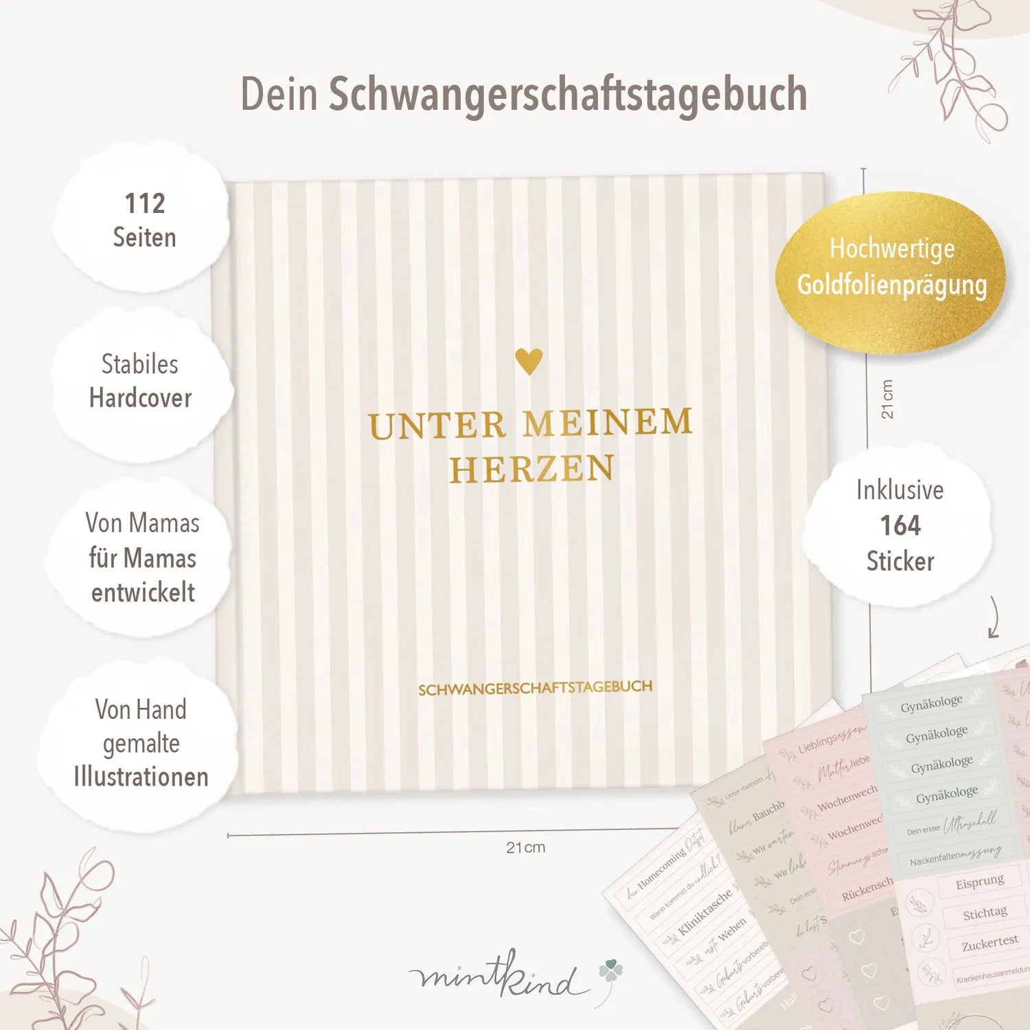 MINTKIND Meine Schwangerschaft Tagebuch Leinen Creme 112 S.