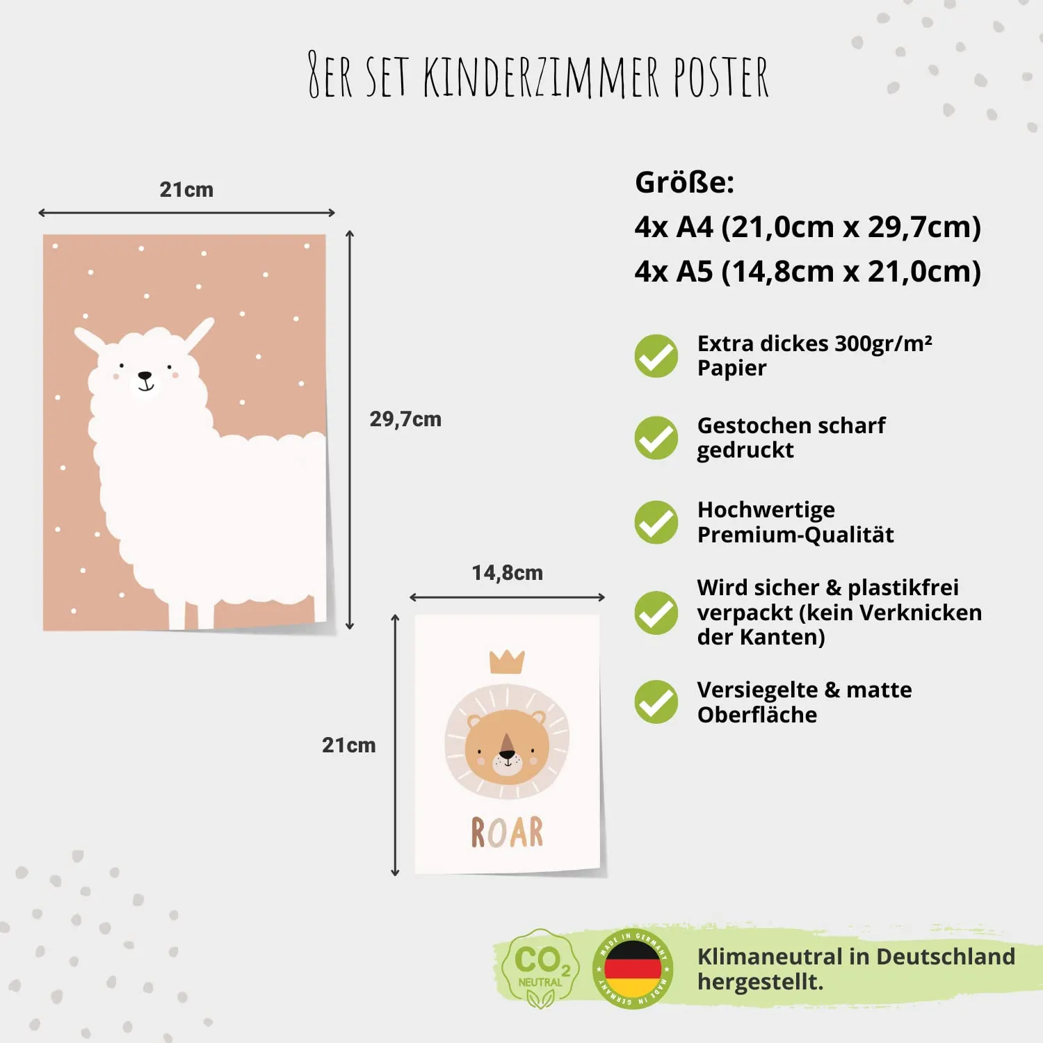 MeinBaby123 Alpaka & Freunde Poster 8er Set A4/A5 Boho