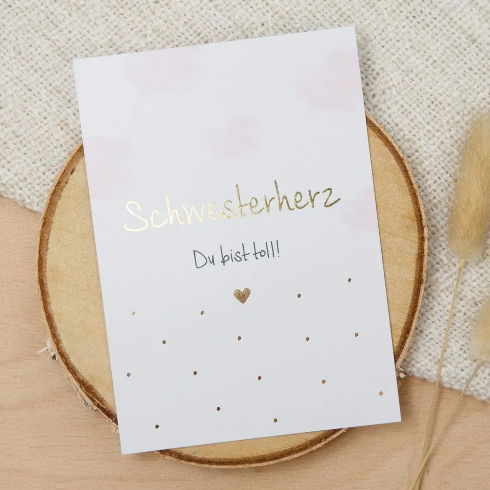 MINTKIND Schwesterherz Postkarte Gold DIN A6 Goldfolie