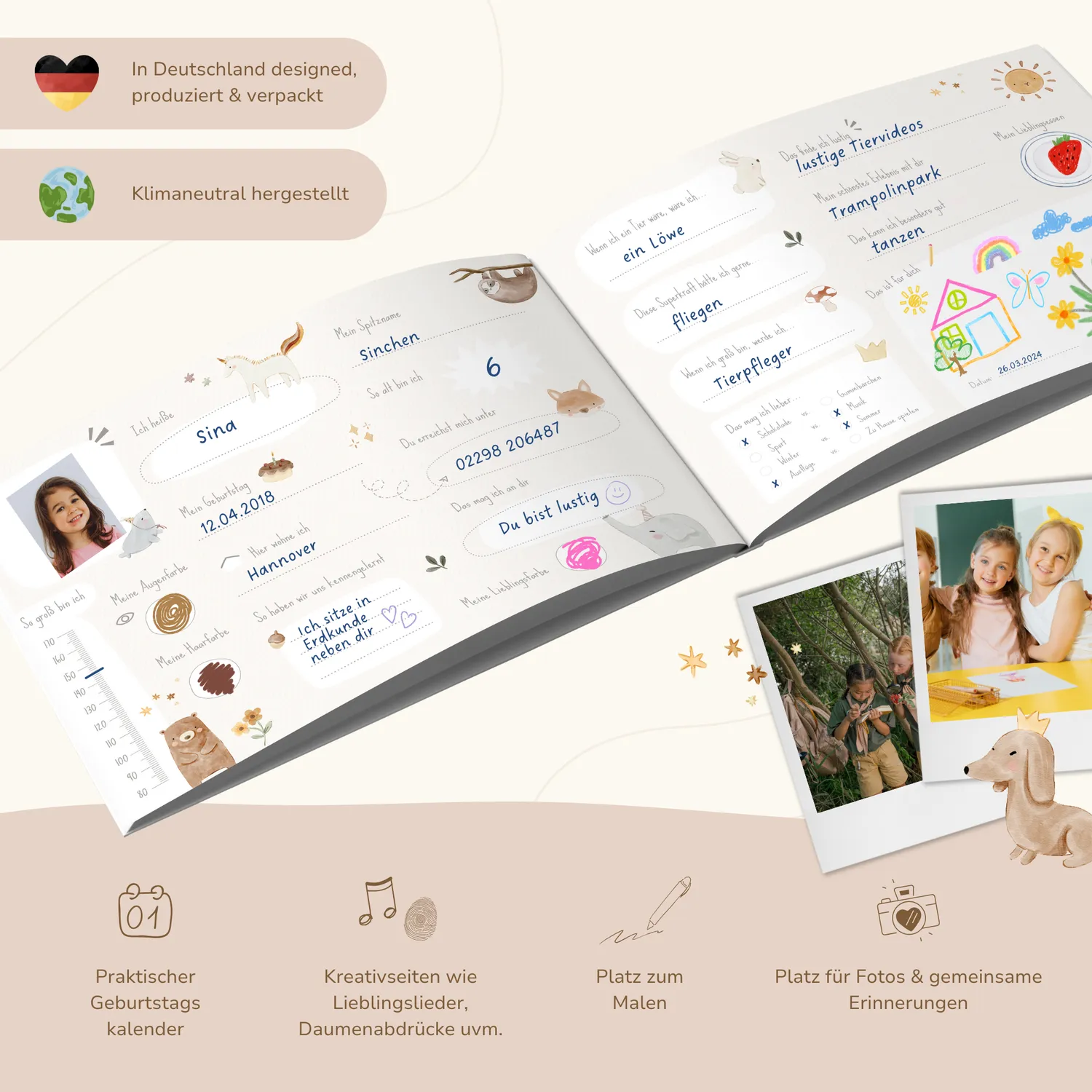 MeinBaby123 Boho Tiere Freundebuch für Kinder Hardcover
