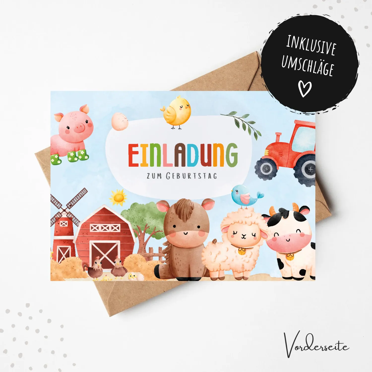 MeinBaby123 Einladungskarten Bauernhof 10er-Set A6 Umschlag