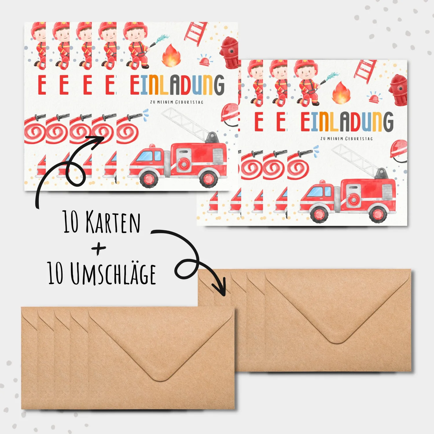 MeinBaby123 Einladungskarten Kindergeburtstag Feuerwehr 10er Set