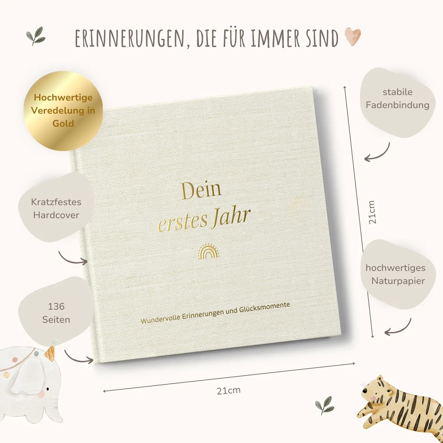 MeinBaby123 Babyalbum Dein erstes Jahr Leinen vergoldet