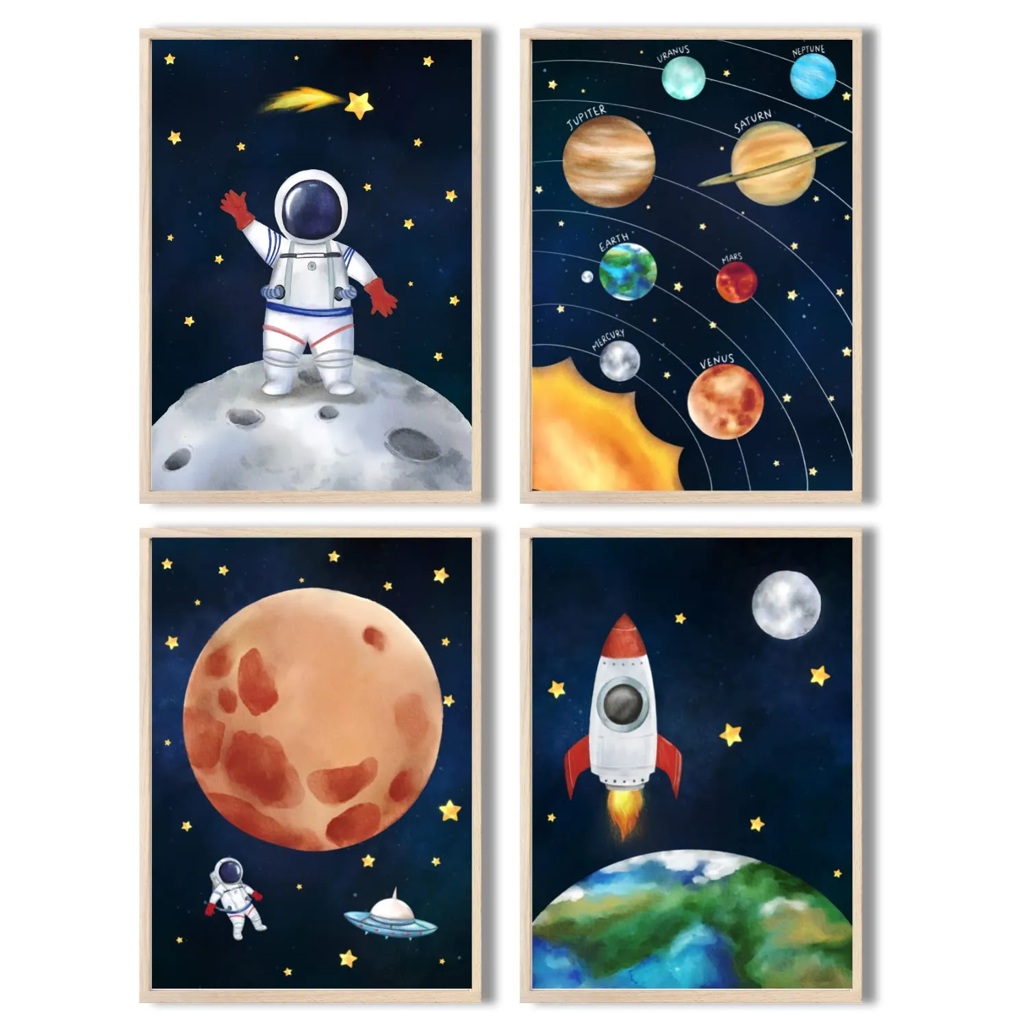 MeinBaby123 Astronaut V3 Poster 4er Set A4 Weltraum