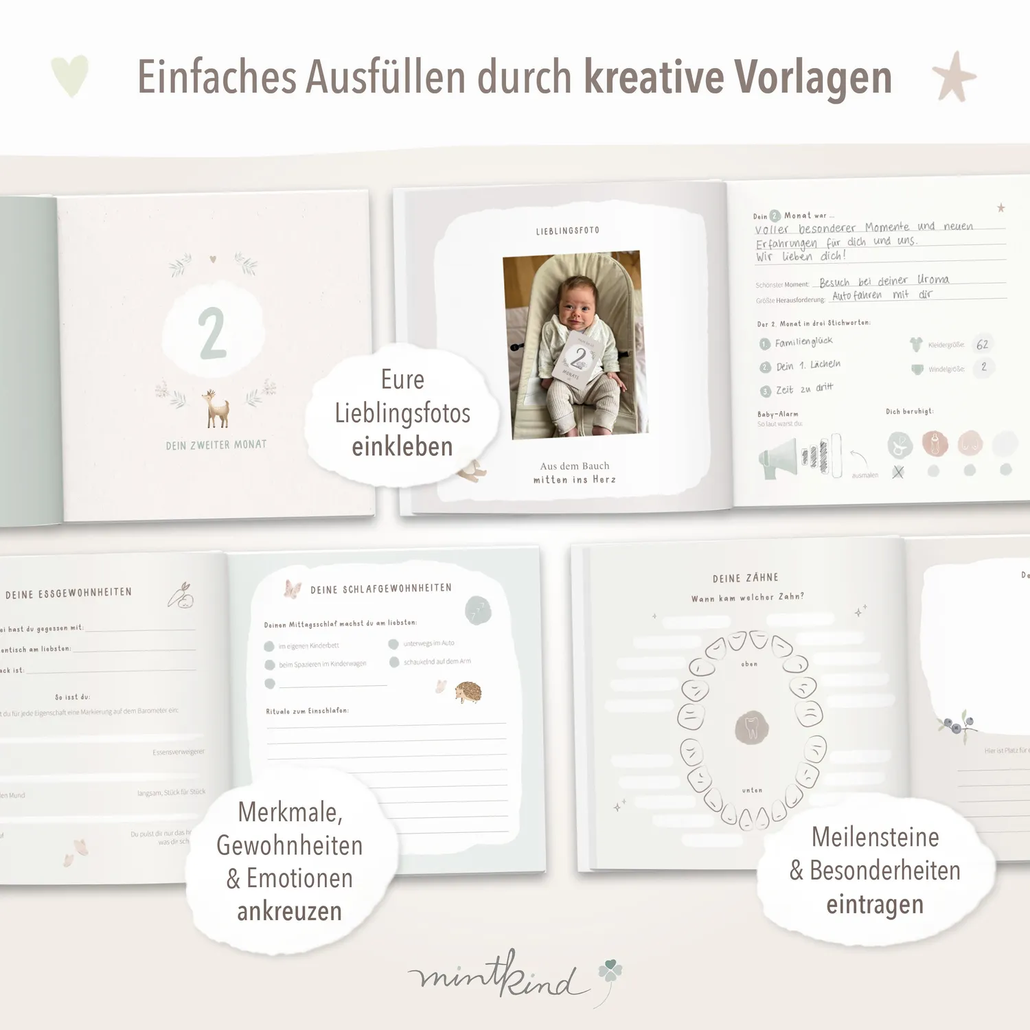 MINTKIND Dein erstes Jahr Babytagebuch Beige 164 Sticker