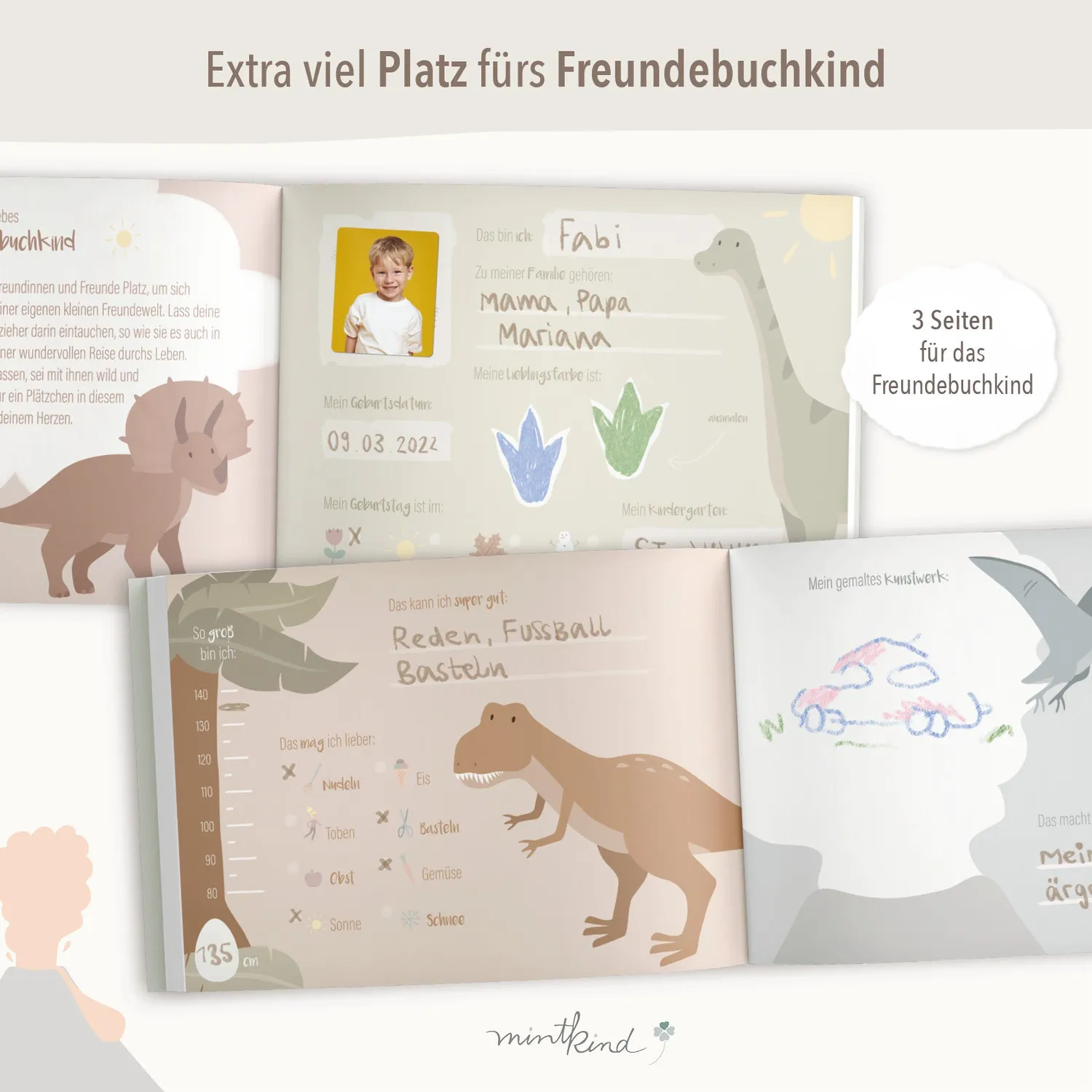 MINTKIND Dino Freundebuch Kindergarten DIN A5 quer