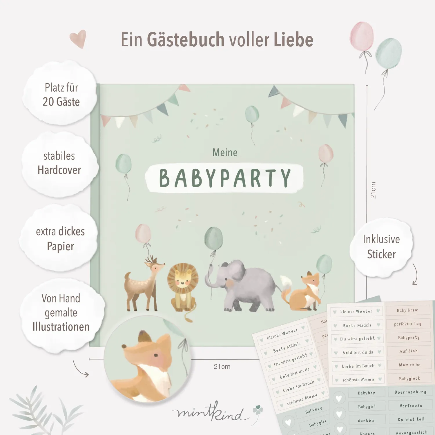 MINTKIND Babyparty Gästebuch Ratespiel 20 Gäste