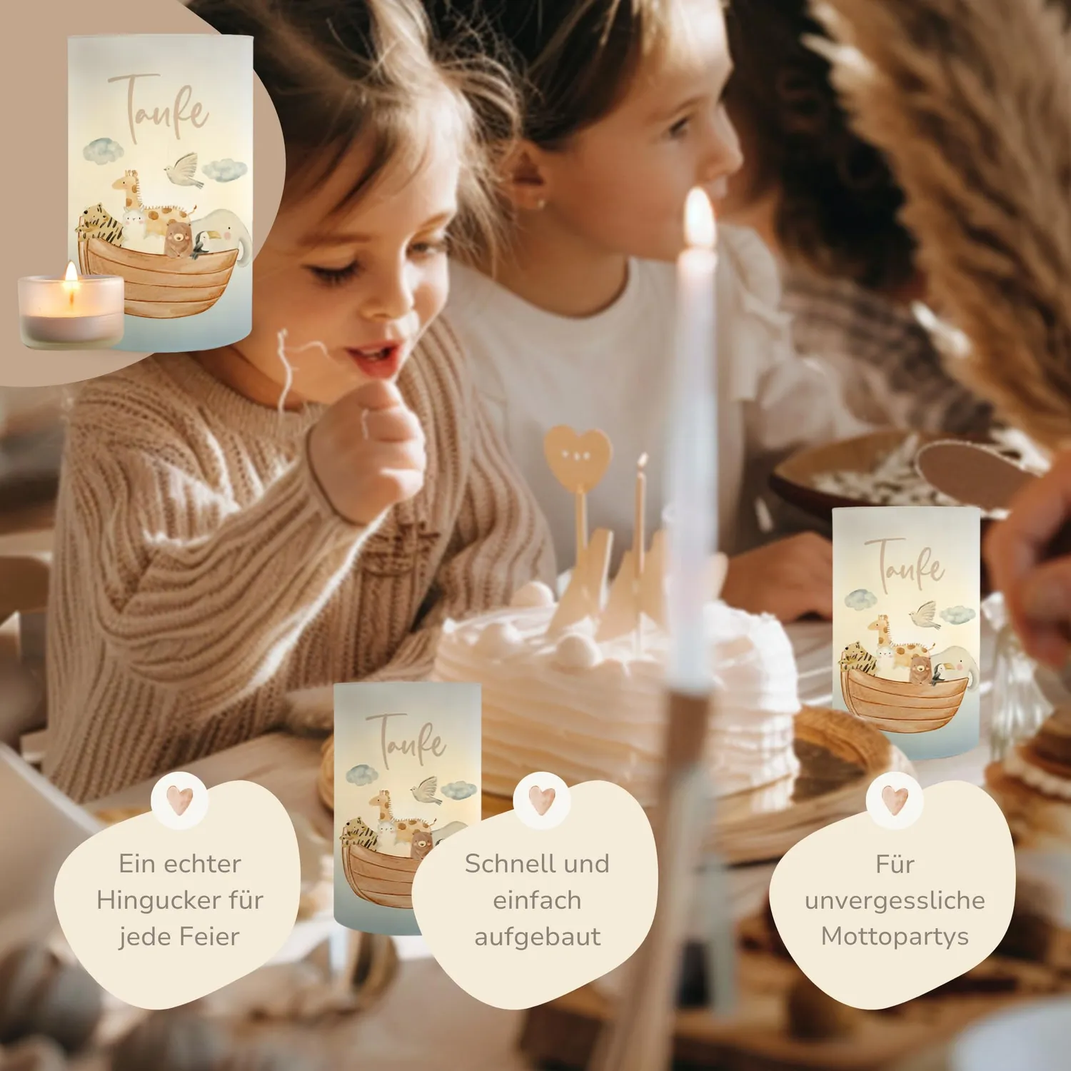 MeinBaby123 Arche Windlicht 10er Set Taufe Transparent