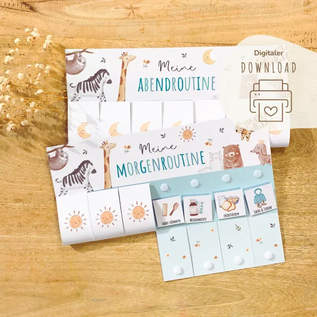 MeinBaby123 Morgen- Abendroutine Routineplan Ausdrucken Boho Türkis PDF