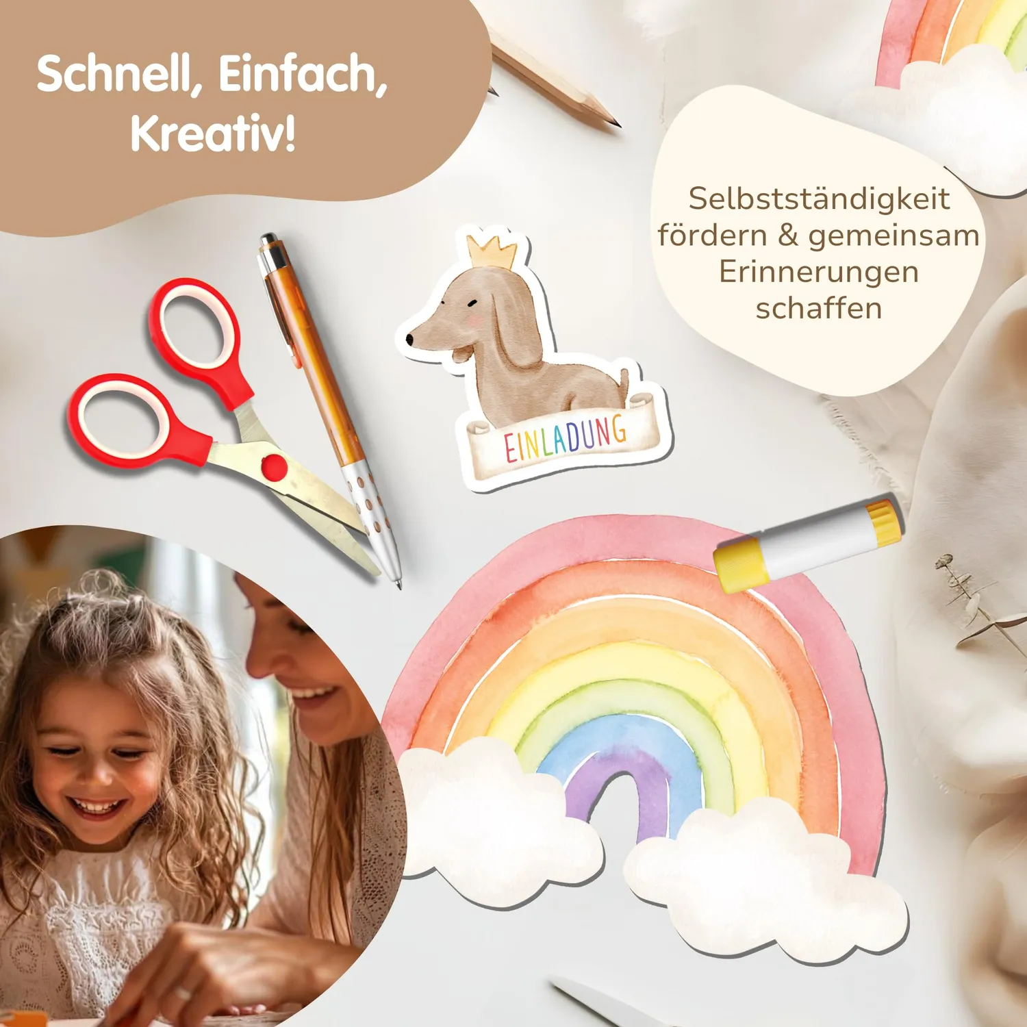 MeinBaby123 Bastelset Einladungen Hund Regenbogen 10 Stück