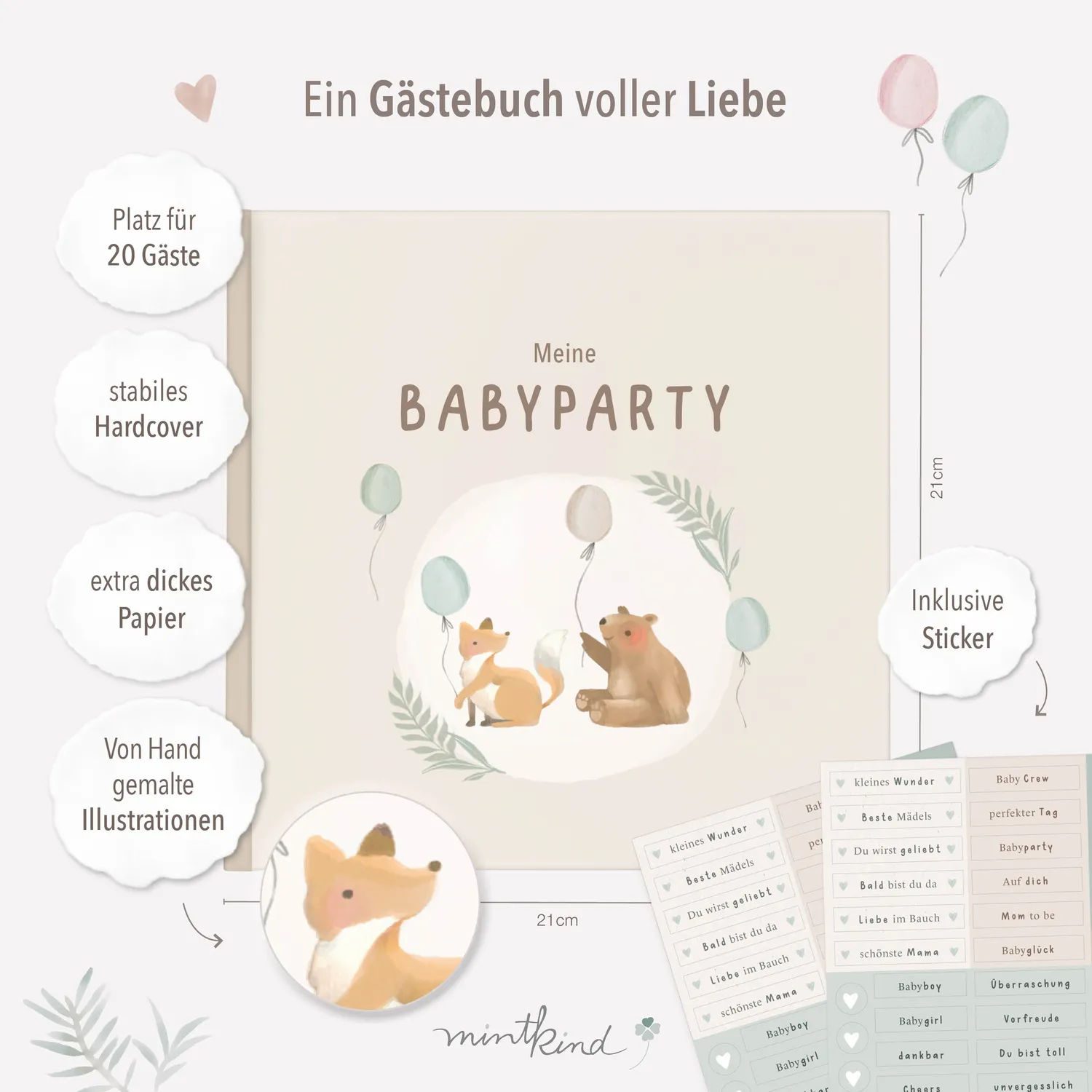 MINTKIND Babyparty Gästebuch Ratespiel 20 Gäste