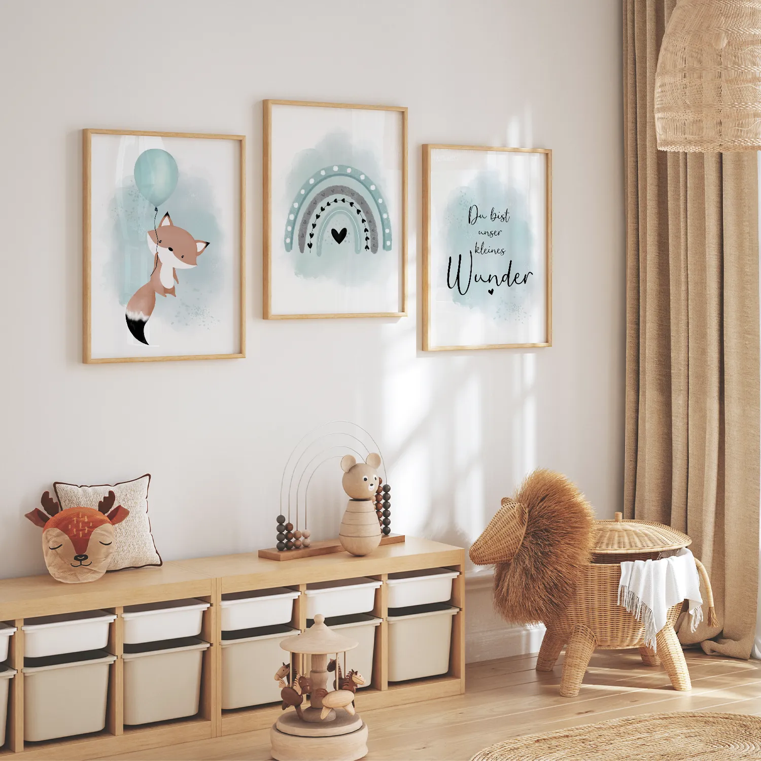MeinBaby123 Poster Kinderzimmer 3er A4 Luftballon Fuchs Mint