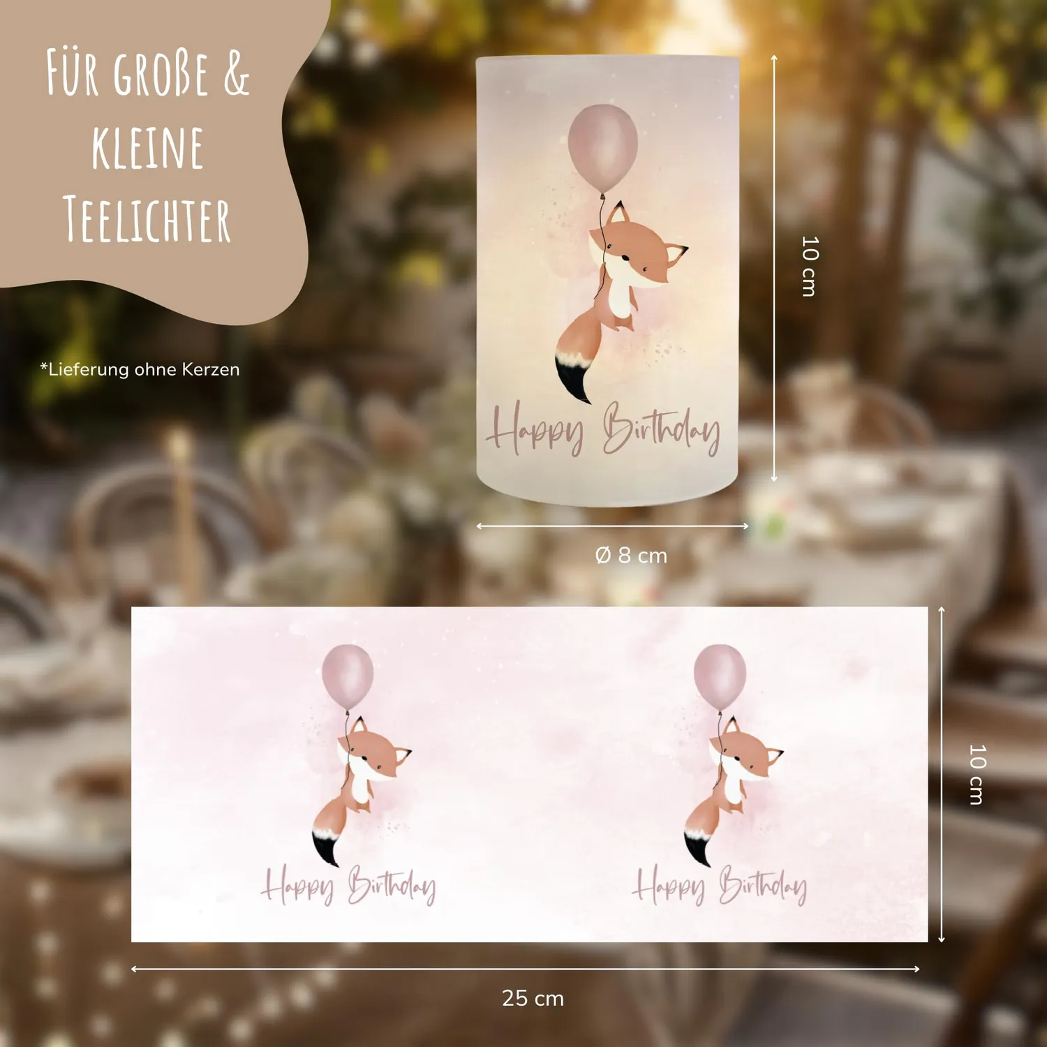 MeinBaby123 Tischdeko Kindergeburtstag Windlicht Fuchs rosa 10 Stück