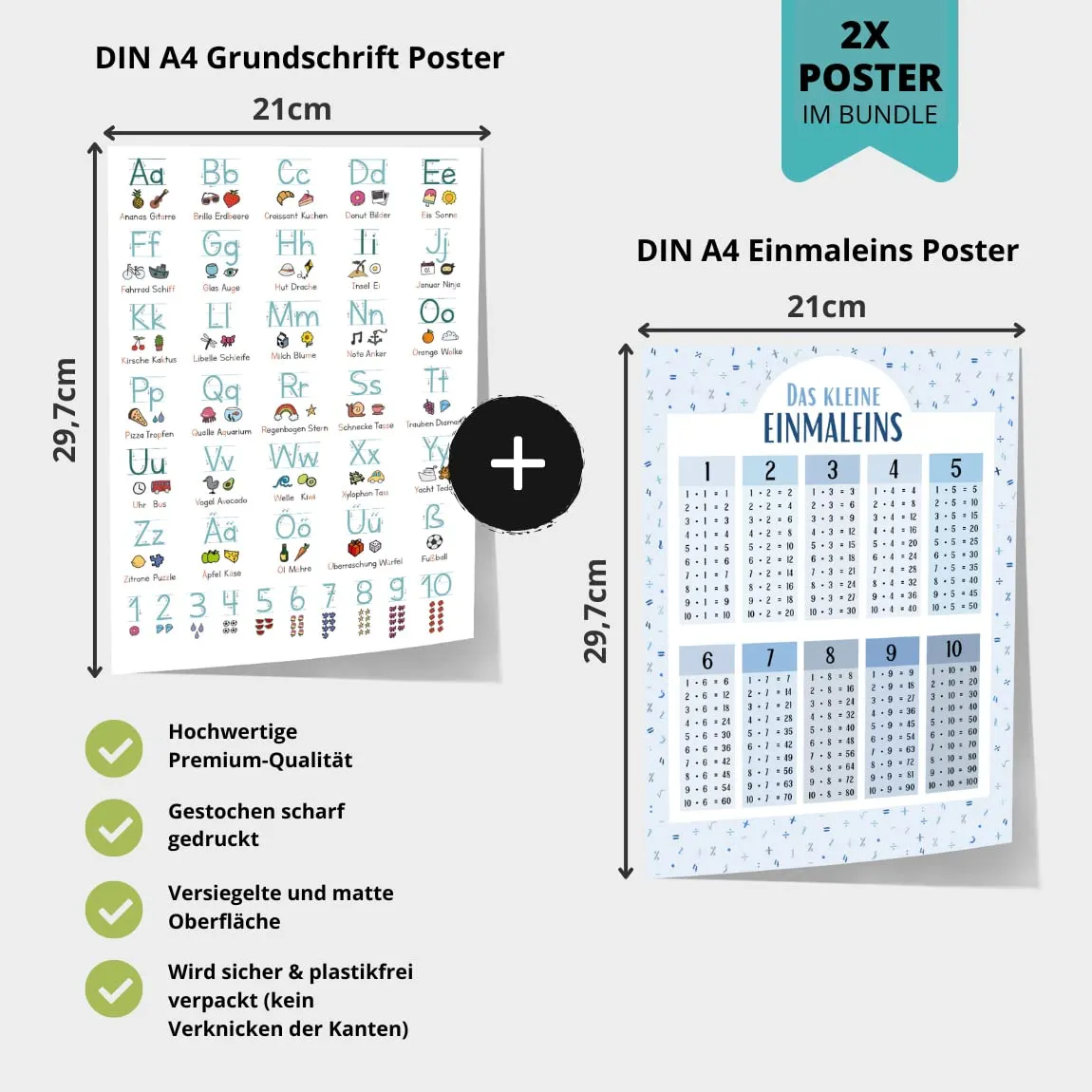 MeinBaby123 Grundschrift Einmaleins Lernposter A4 2er Set blau