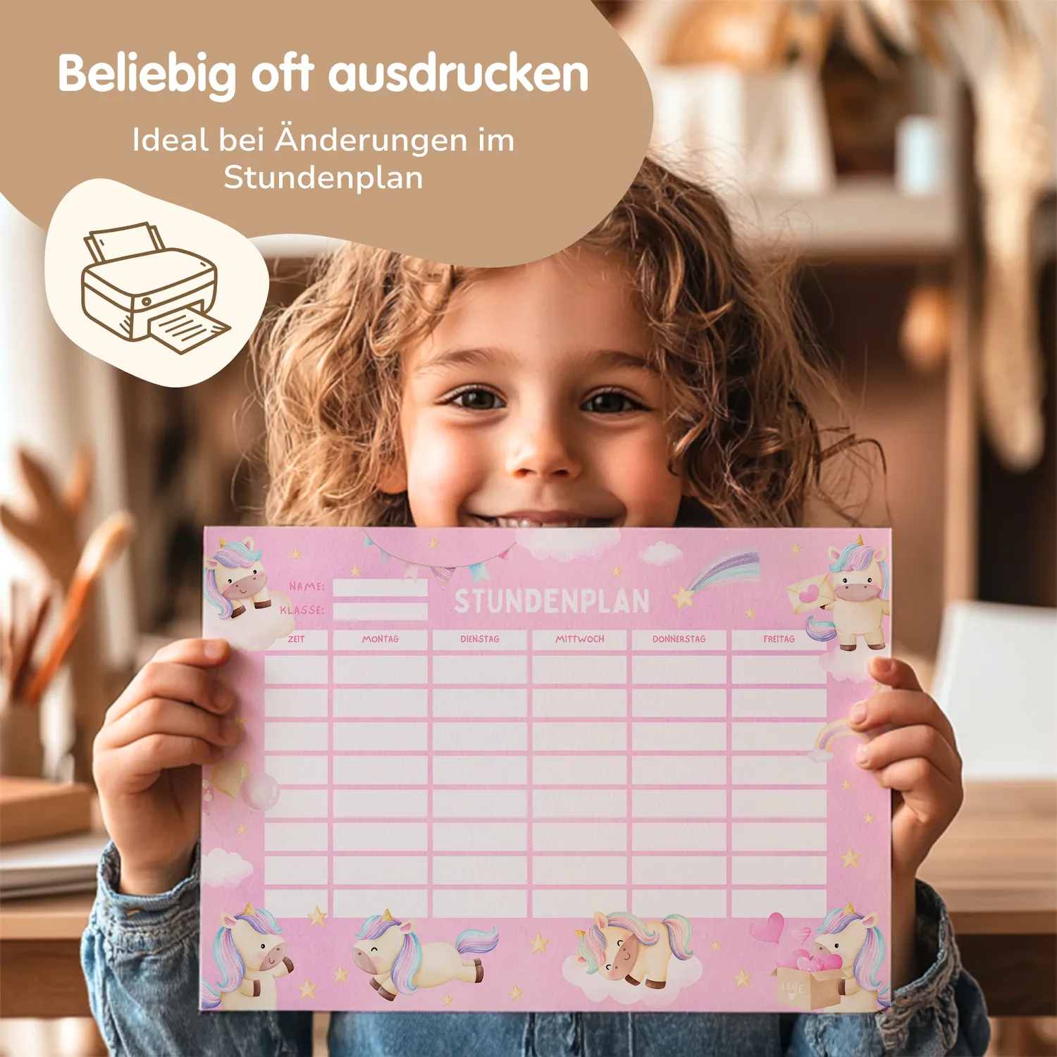 MeinBaby123 Einhorn Stundenplan zum Ausdrucken PDF A4