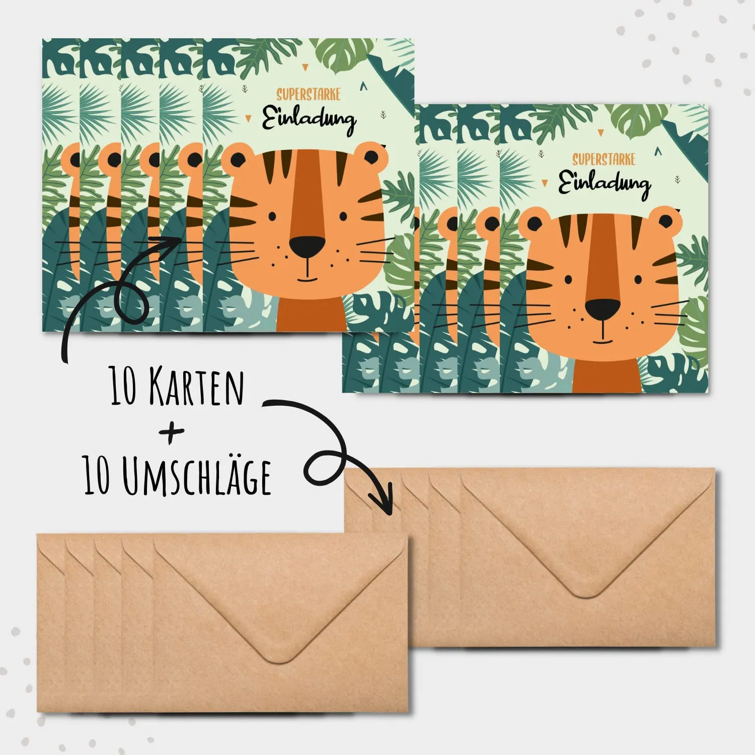 MeinBaby123 Tiger Einladungskarten Kindergeburtstag 10er mit Umschlag