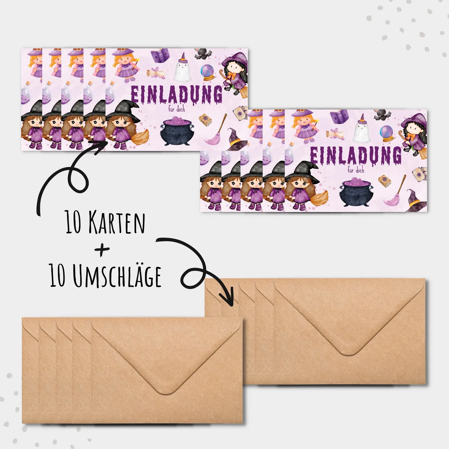 MeinBaby123 Einladungskarten Kindergeburtstag Hexe 10er Set