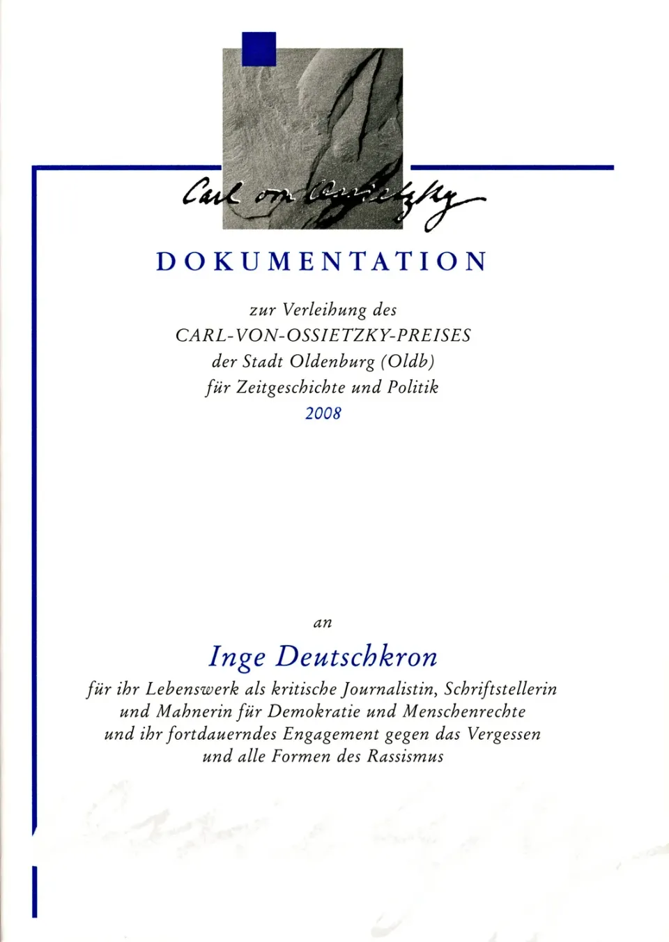Isensee Nordwest Dokumentation Carl-von-Ossietzky-Preis 2008 Deutschkron Buch
