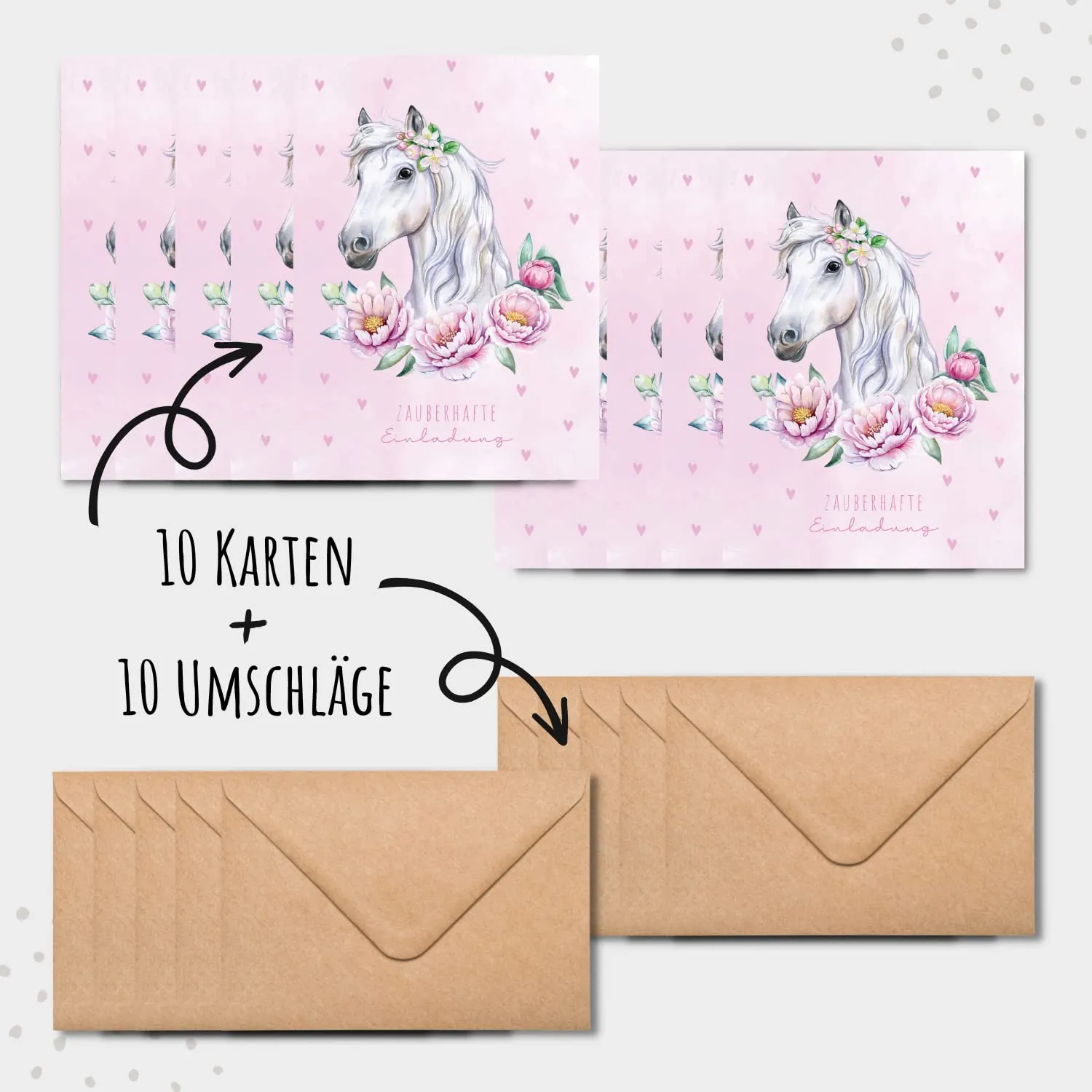MeinBaby123 Pferd Einladungskarten Kindergeburtstag 10er Set mit Umschlag
