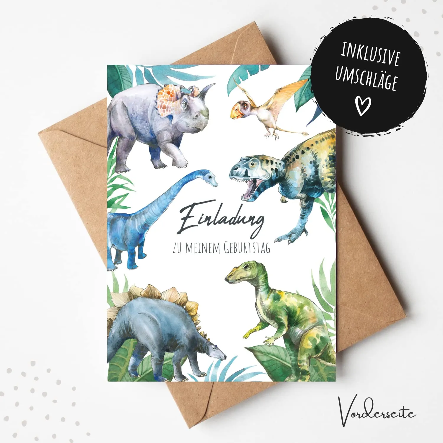 MeinBaby123 Einladungskarten Kindergeburtstag Dino 10er Set