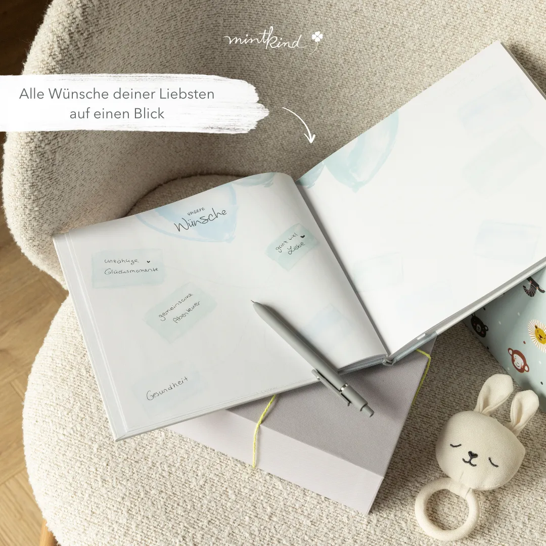 MINTKIND Meine Babyparty Gästebuch blau Leinen