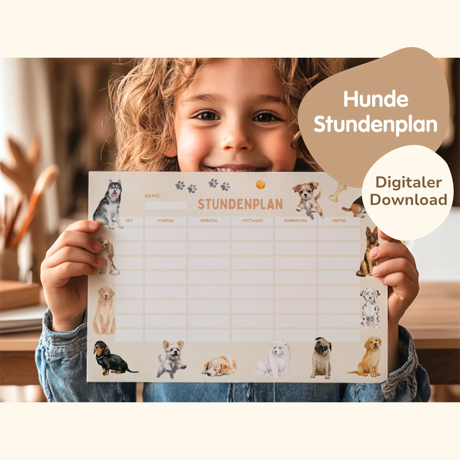 MeinBaby123 Stundenplan Hunde zum Ausdrucken A4 PDF