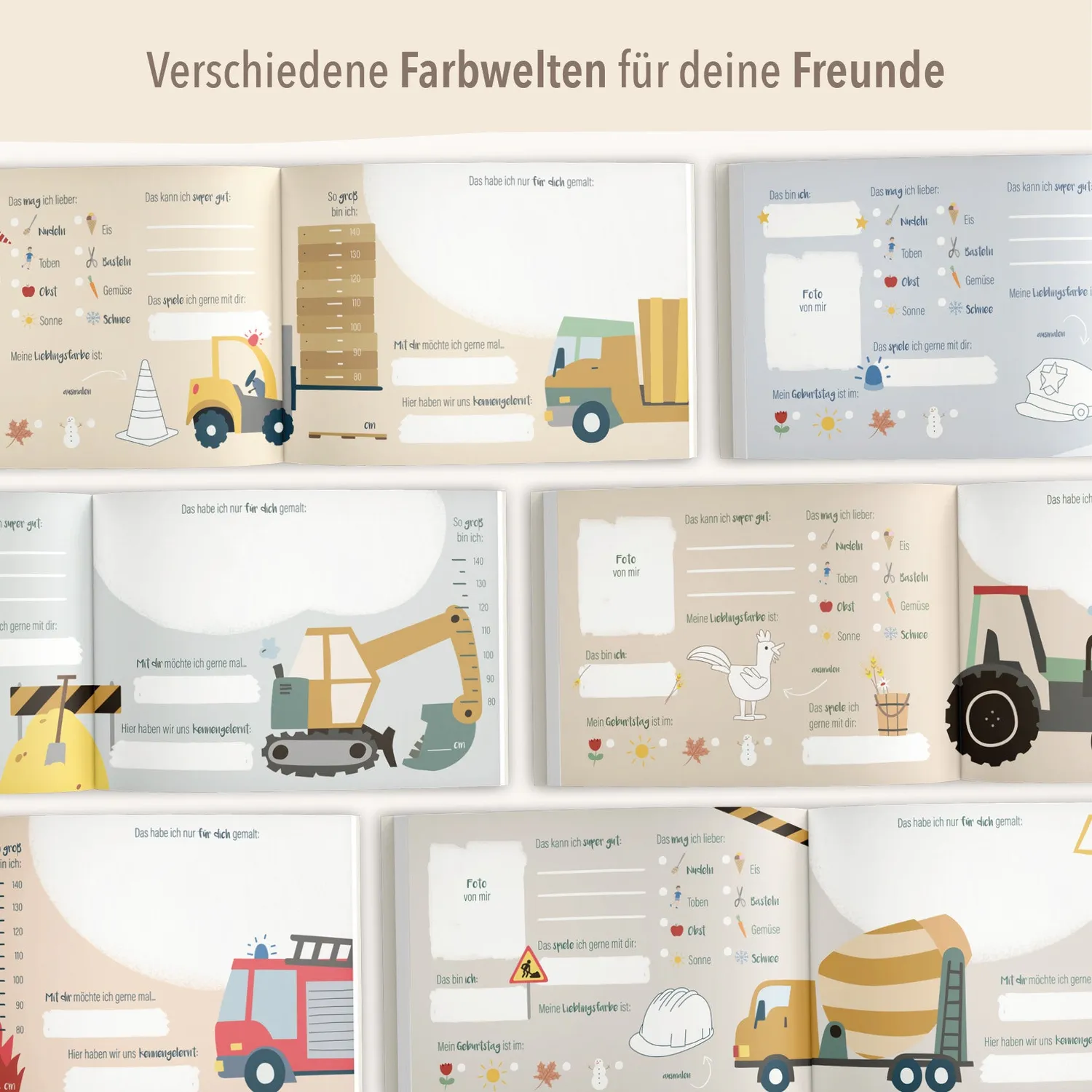 MINTKIND Kindergarten Freundebuch Fahrzeuge Hardcover 24 Freunde