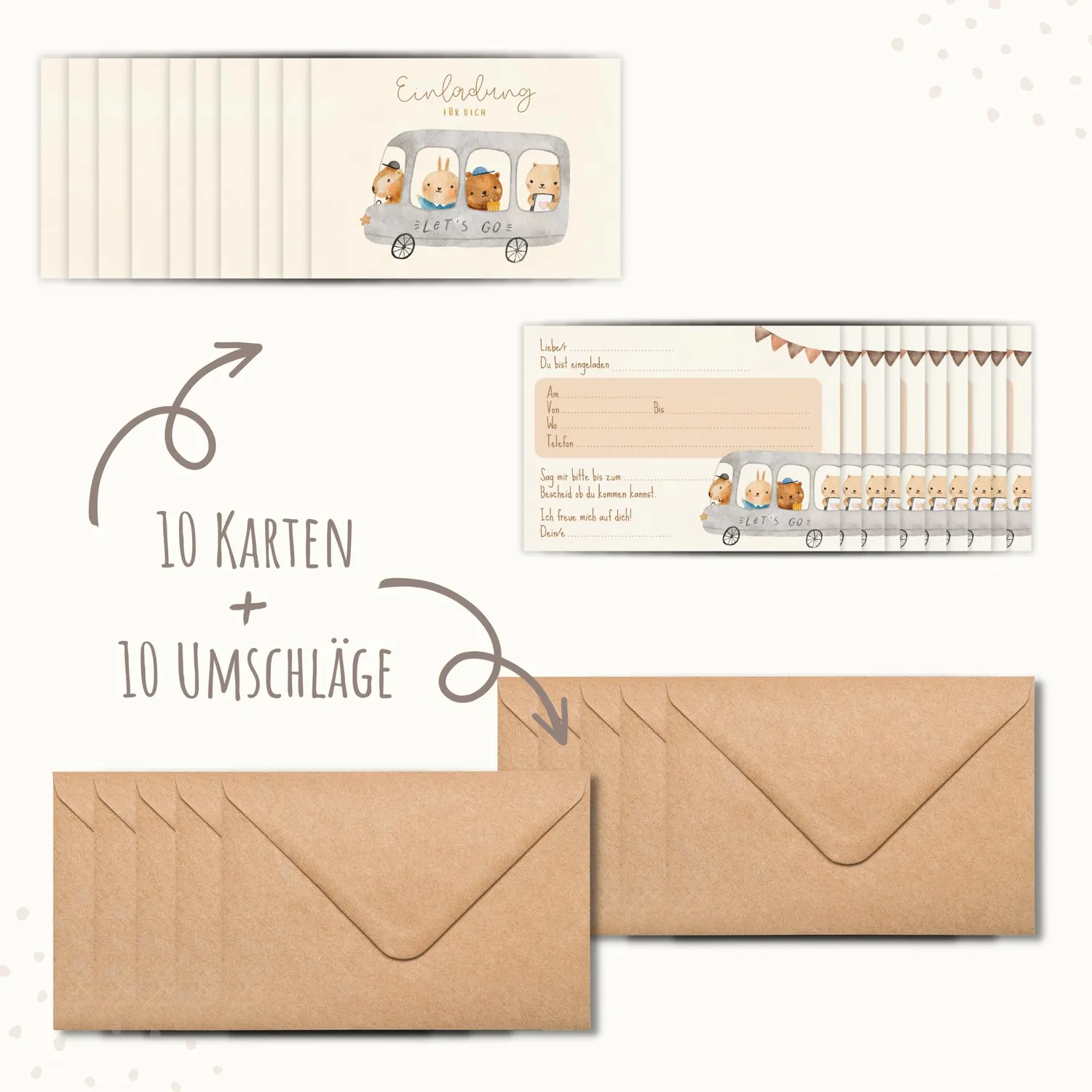 MeinBaby123 Doodle Boho Einladungskarten Kindergeburtstag 10er