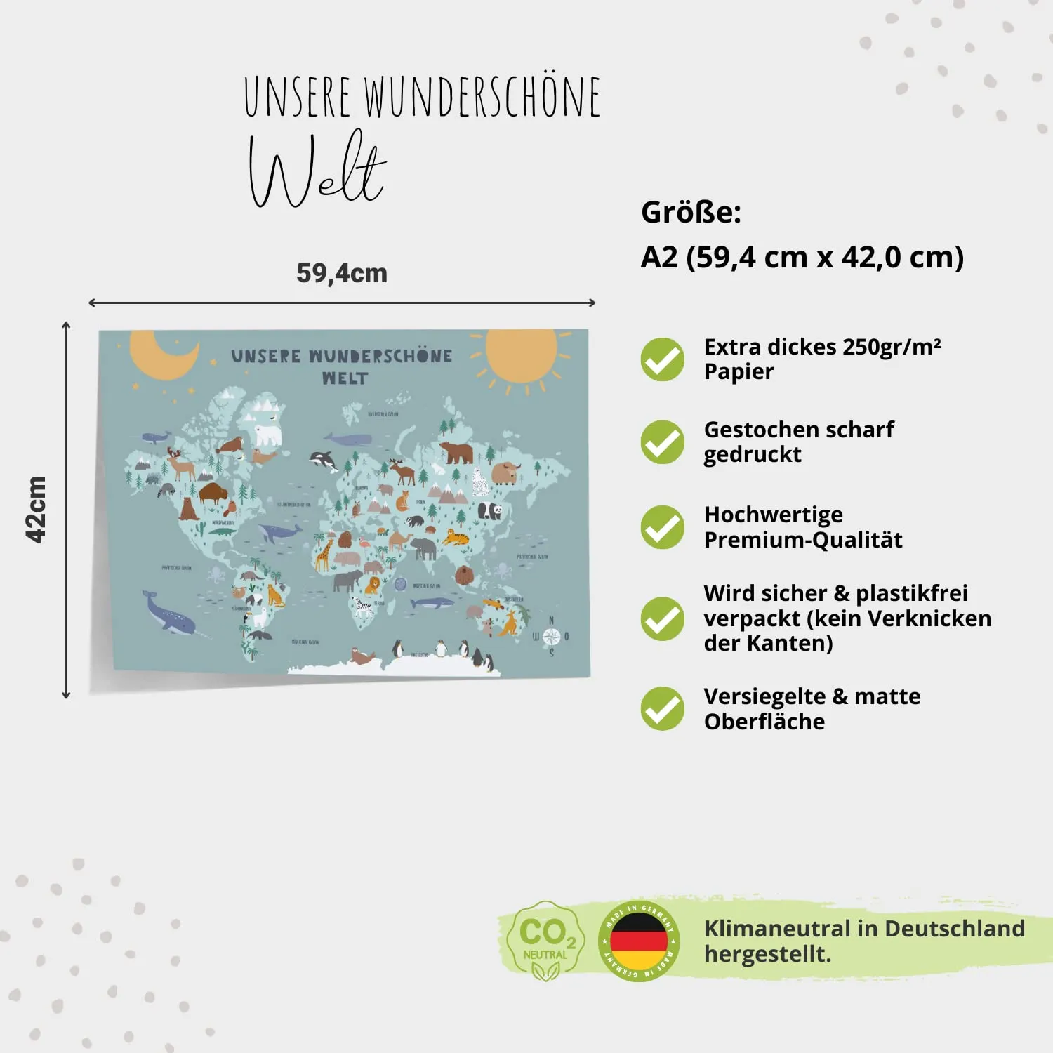 MeinBaby123 Weltkarte Lernposter blau A2 matt