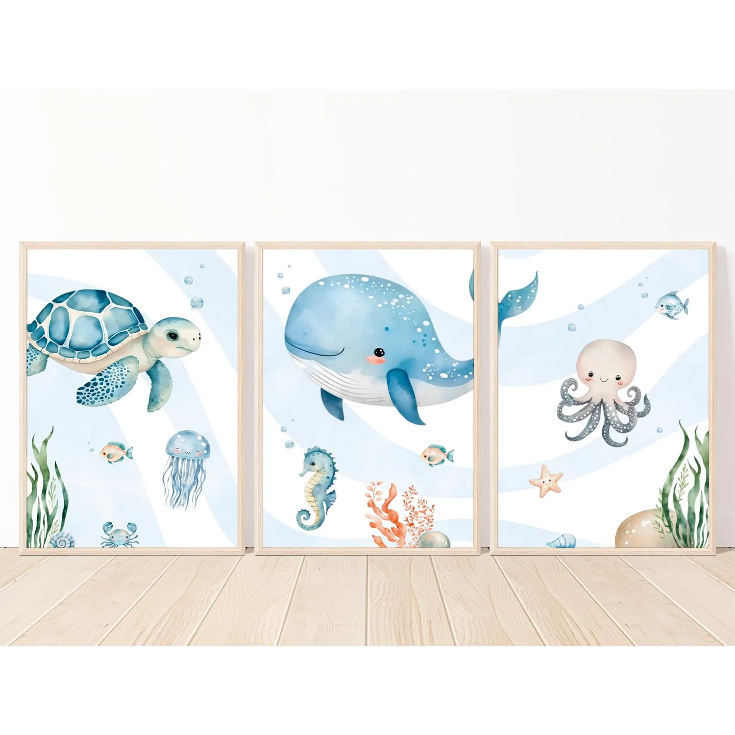MeinBaby123 Kinderzimmerposter 3er Set A4 Unterwasserwelt