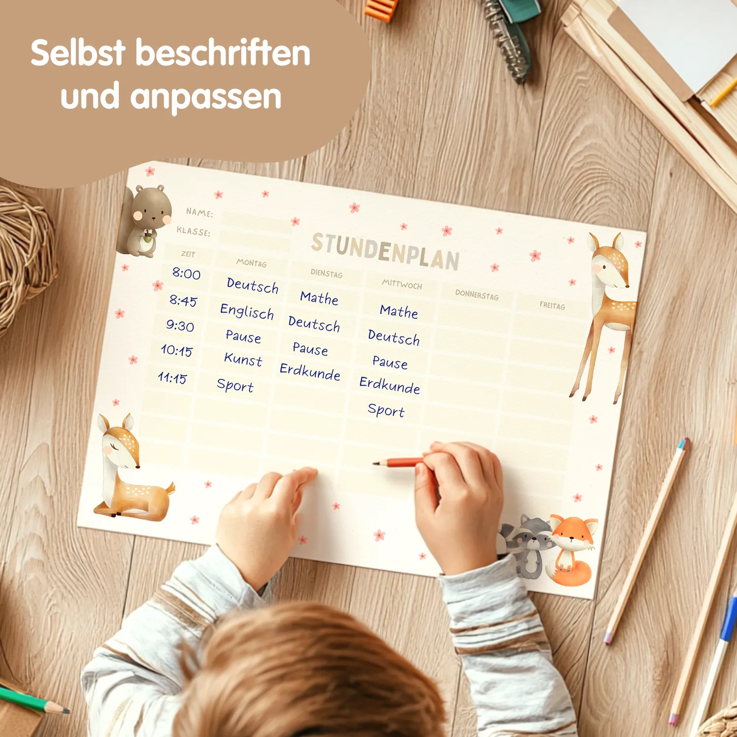MeinBaby123 Waldtiere Stundenplan zum Ausdrucken PDF A4