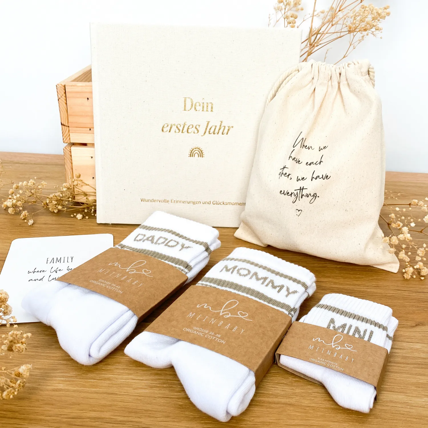MeinBaby123 Dein 1. Jahr Babyalbum Geschenkset Leinen