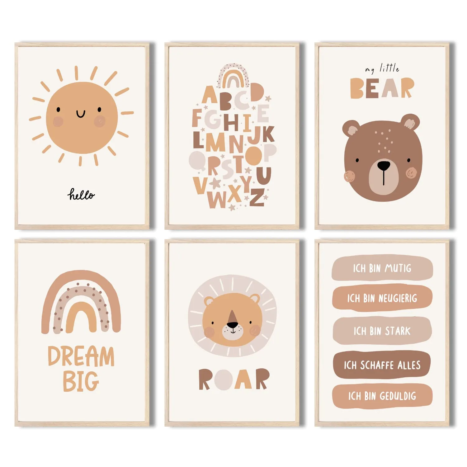 MeinBaby123 Süße Tiere Poster 6er Set A4 Boho