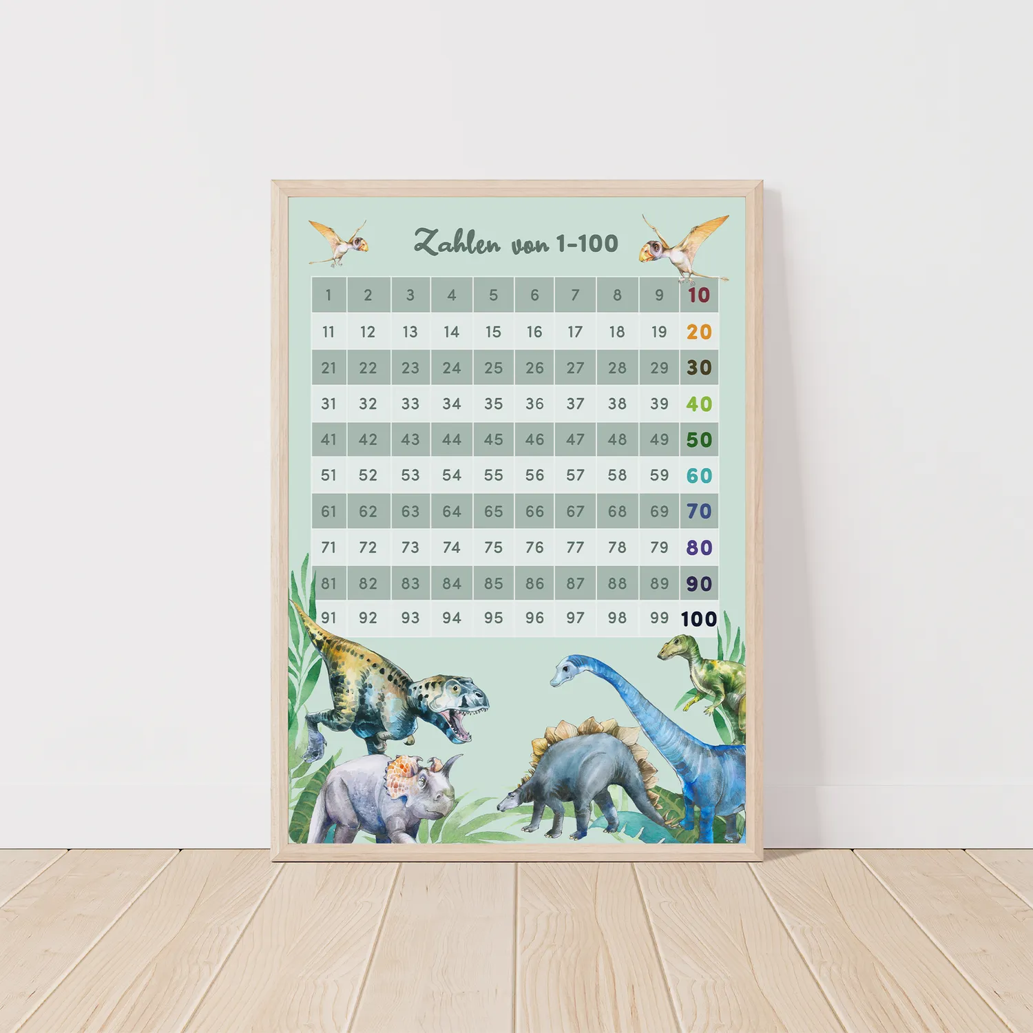 MeinBaby123 Lernposter Zahlen 1-100 Dinos A2