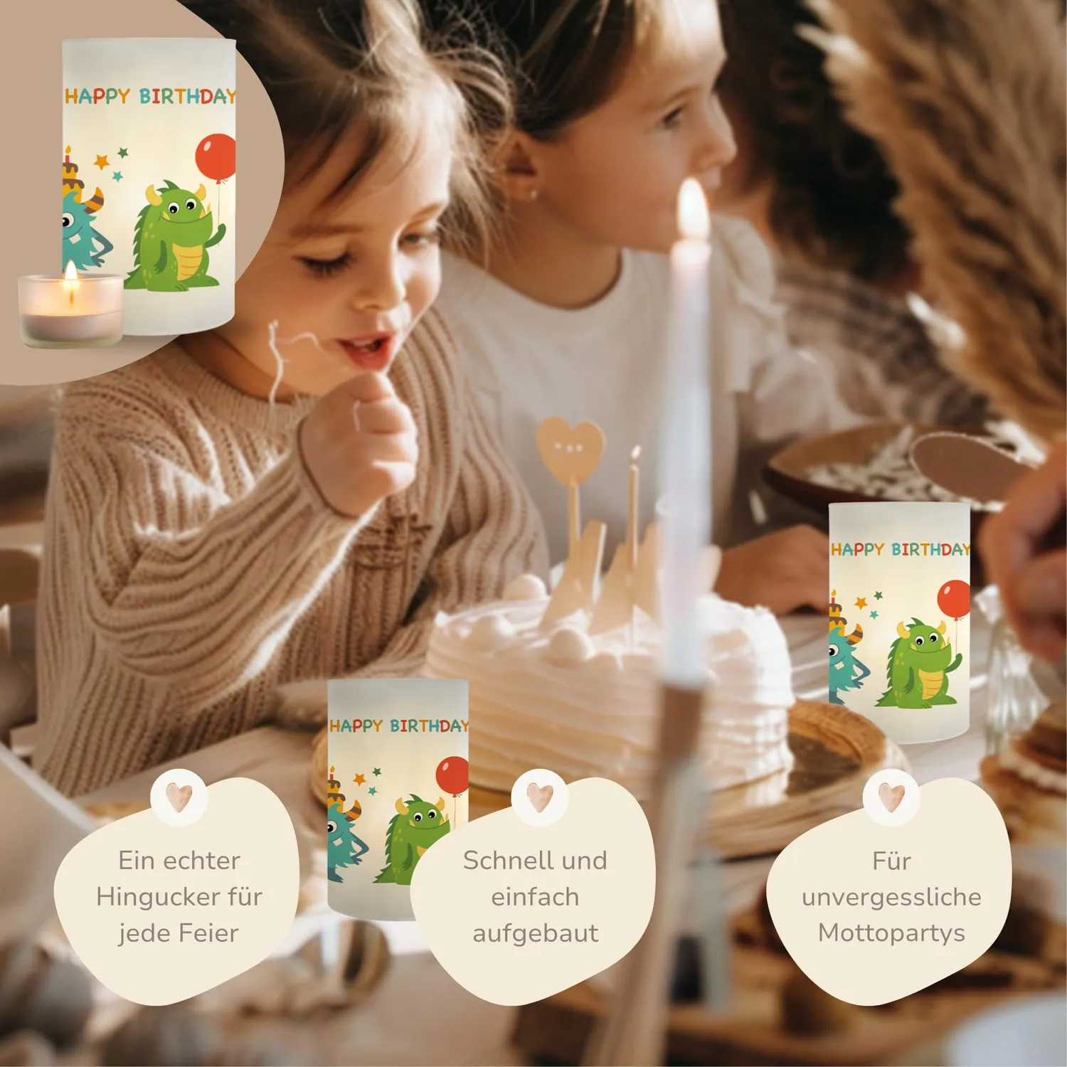 MeinBaby123 Monster Windlicht Tischdeko 10 Stück
