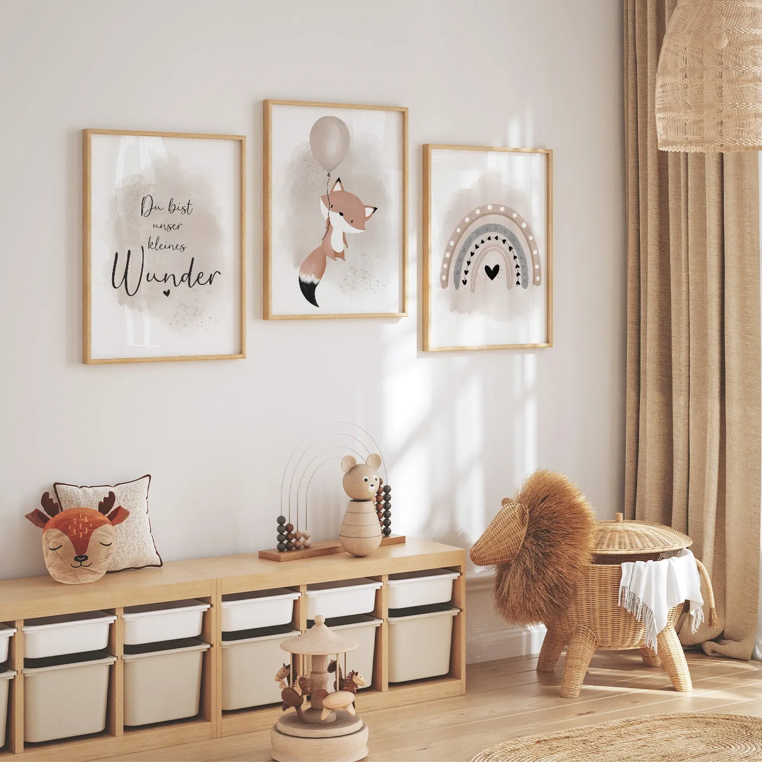 MeinBaby123 Kinderzimmer Poster 3er Set A4 Fuchs beige