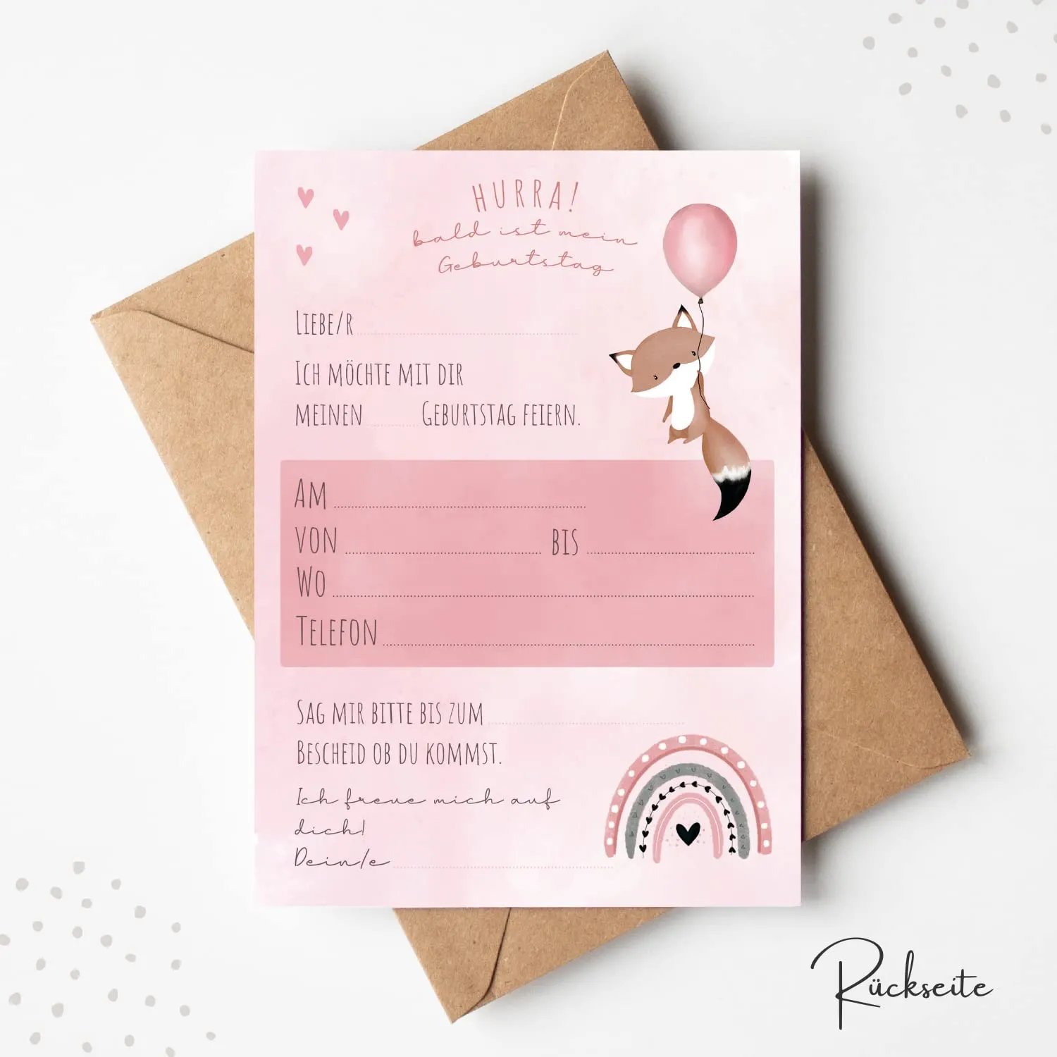 MeinBaby123 Fuchs rosa Einladungskarten Kindergeburtstag 10er