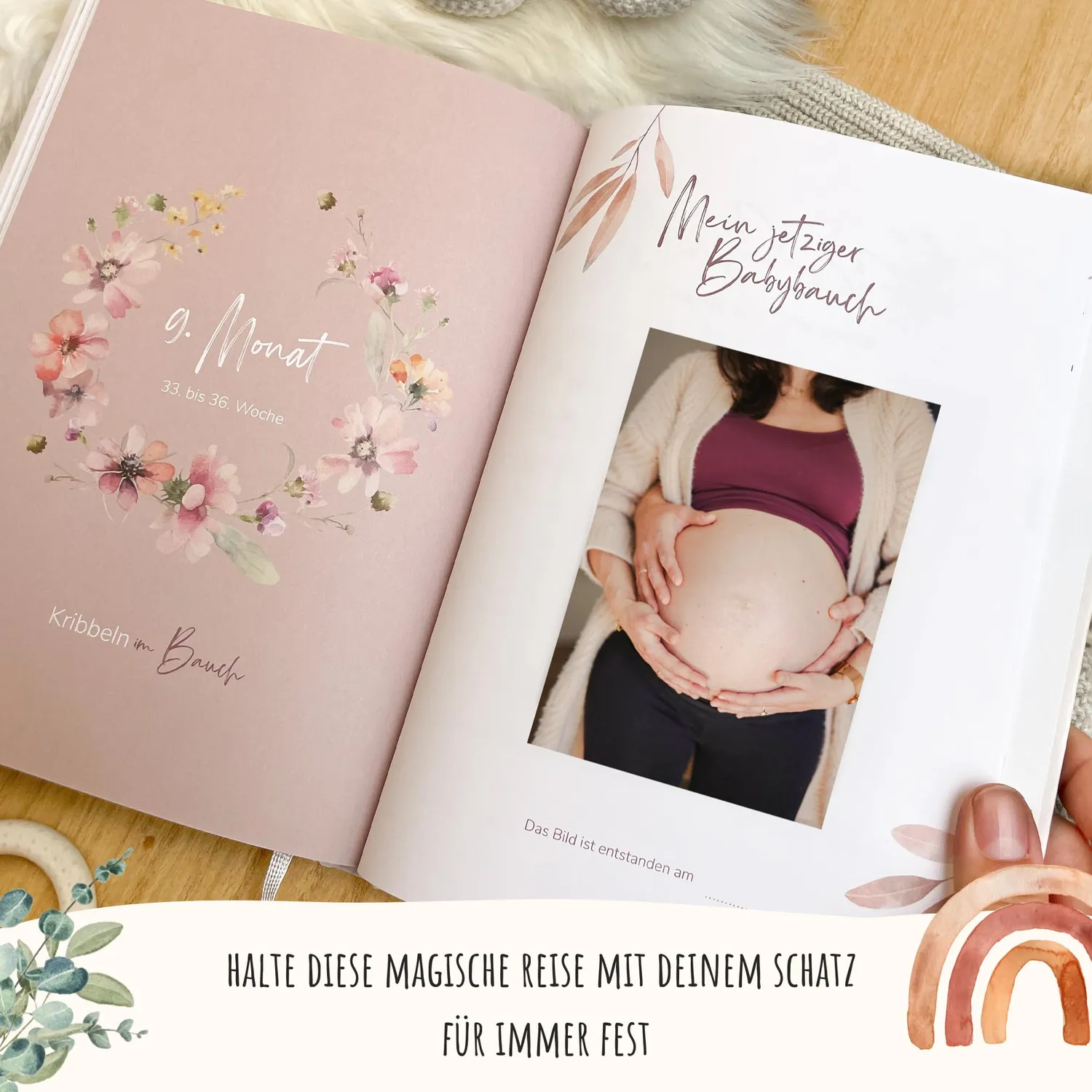 MeinBaby123 Schwangerschaftstagebuch Rosa Flower Goldprägung